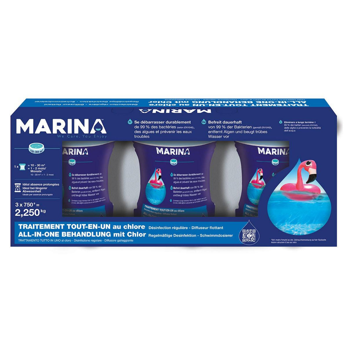 MARINA Lot de 3 - Traitement tout-en-un au chlore en diffuseur flottant pour 10 à 30 m³ - Marina