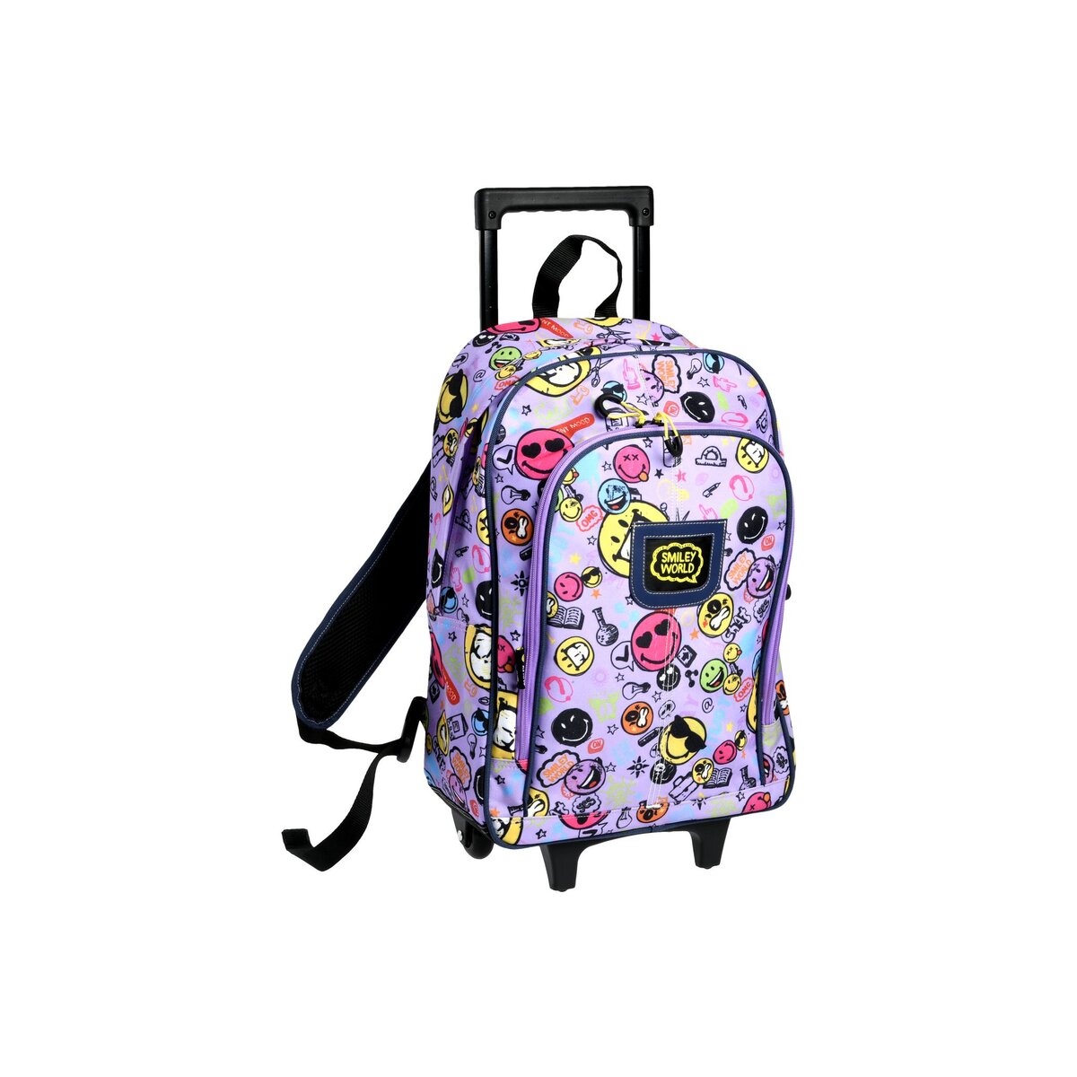 Sac dos roulettes 2 compartiments fille Smiley violet pas cher