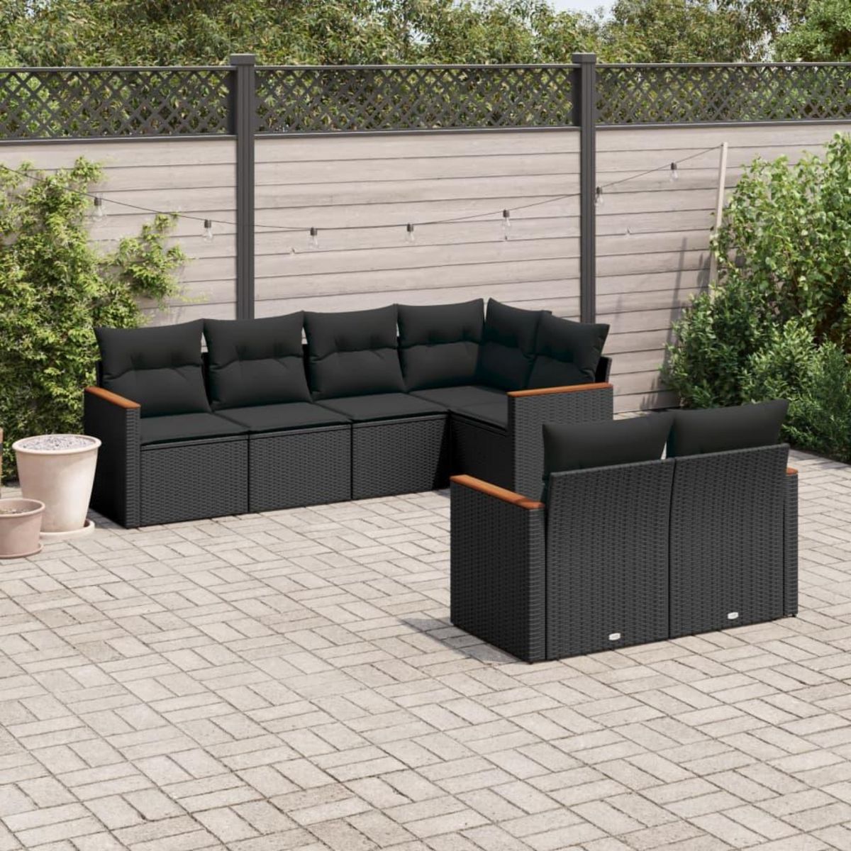 VIDAXL Salon de jardin 7 pcs avec coussins noir resine tressee