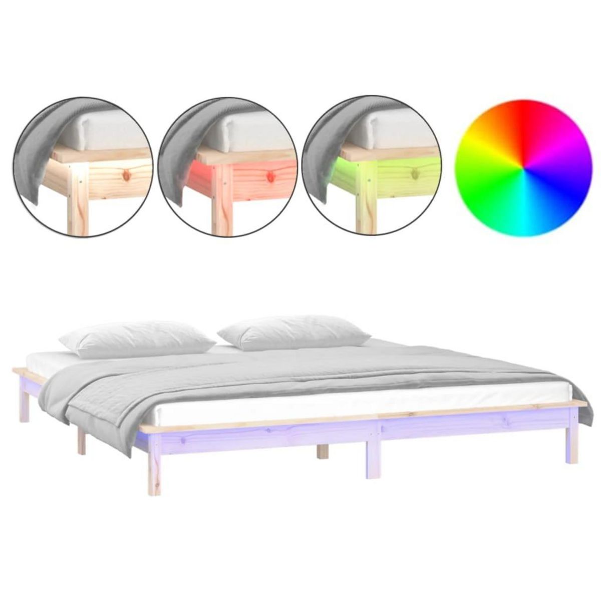 VIDAXL Cadre de lit a LED sans matelas 150x200 cm bois massif