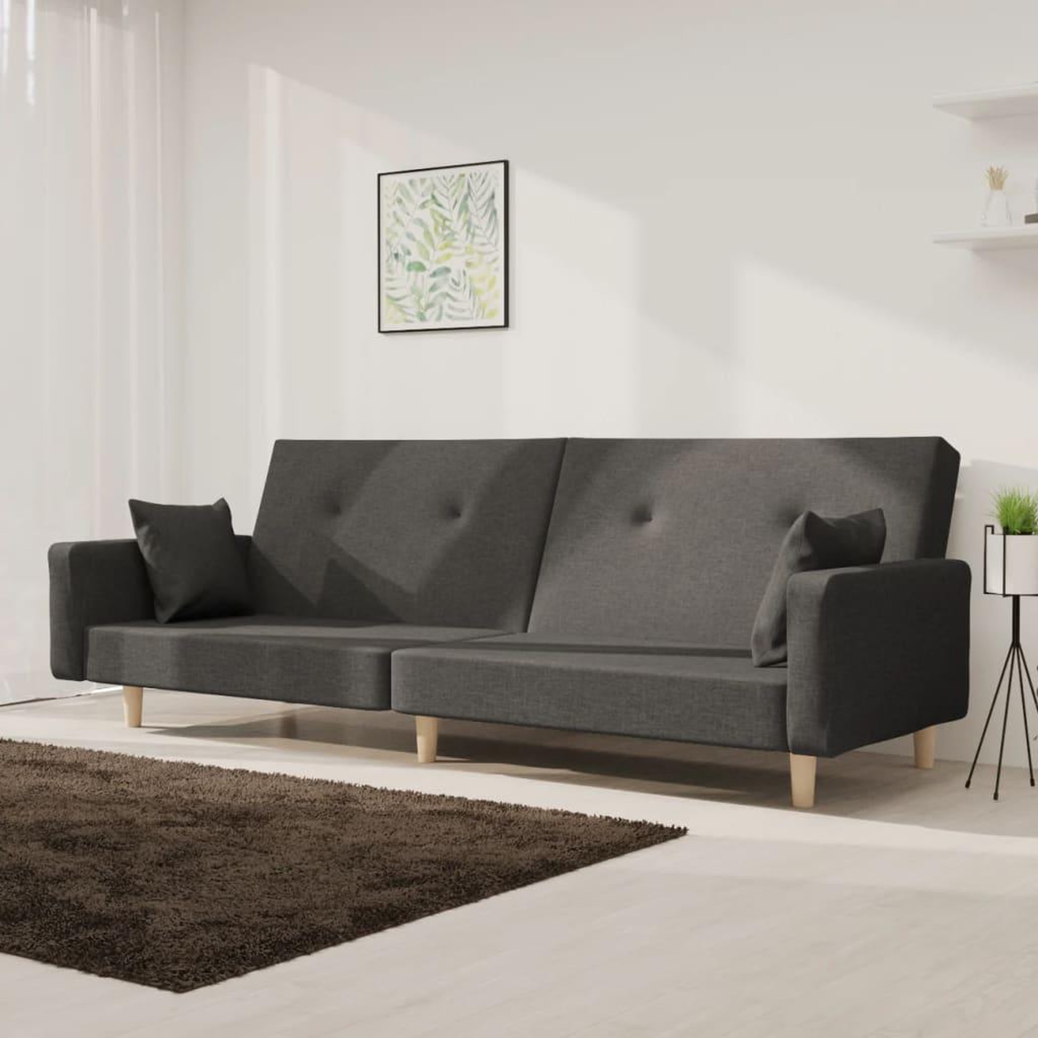 VIDAXL Canape-lit a 2 places avec deux oreillers Gris fonce Tissu