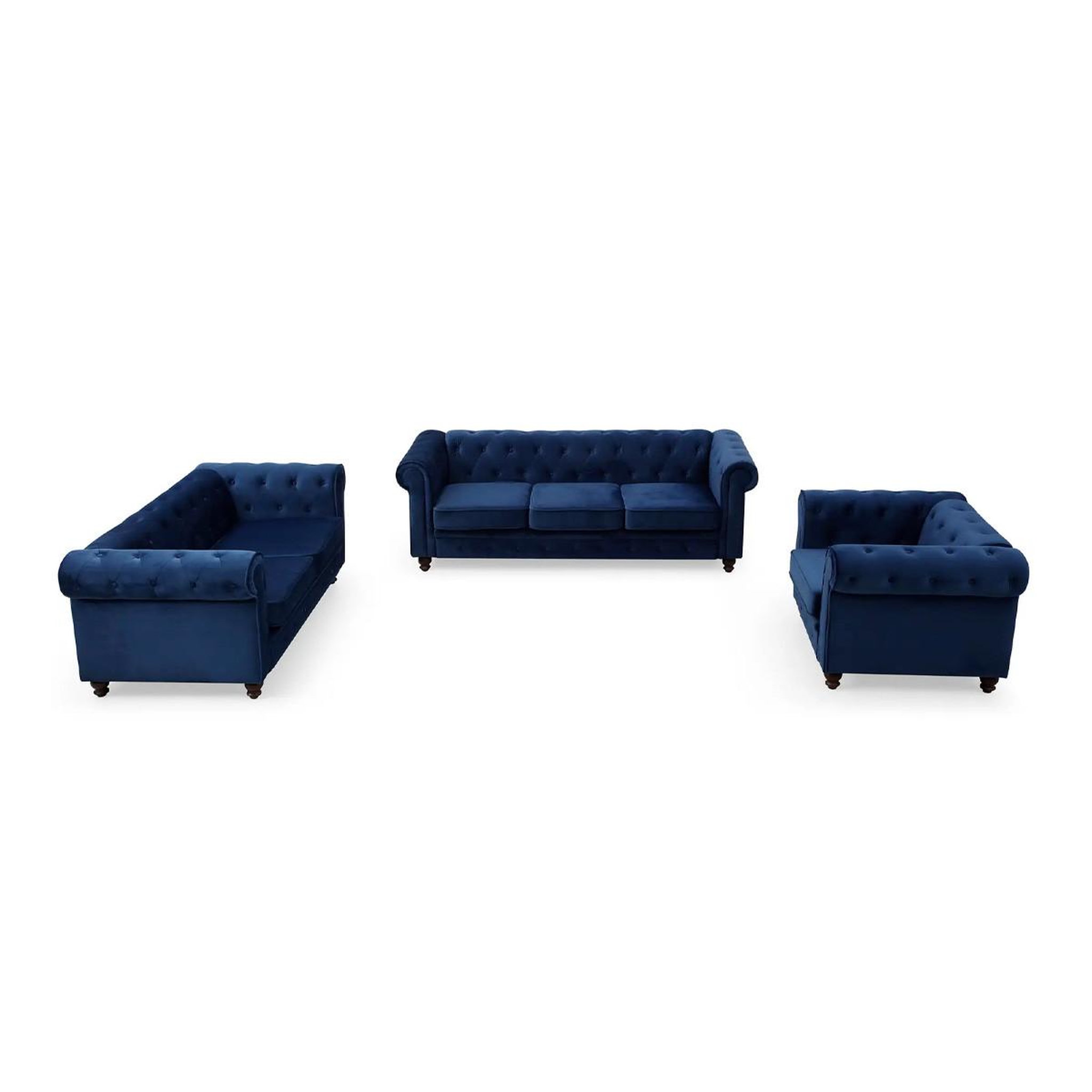 Voir la diapositive 6 : Paris Prix Fauteuil design velours  chesterfield  111cm bleu