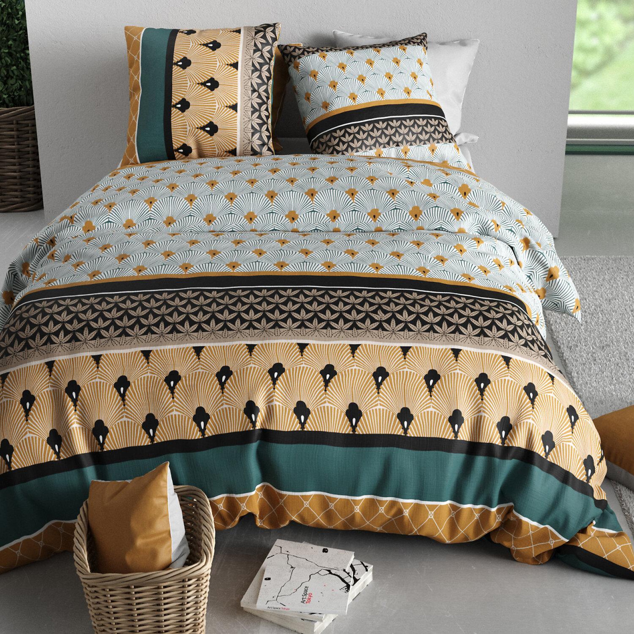 Voir la diapositive 3 : ATELIER DU COTON Parure housse de couette imprimée 100% coton 57fils palum