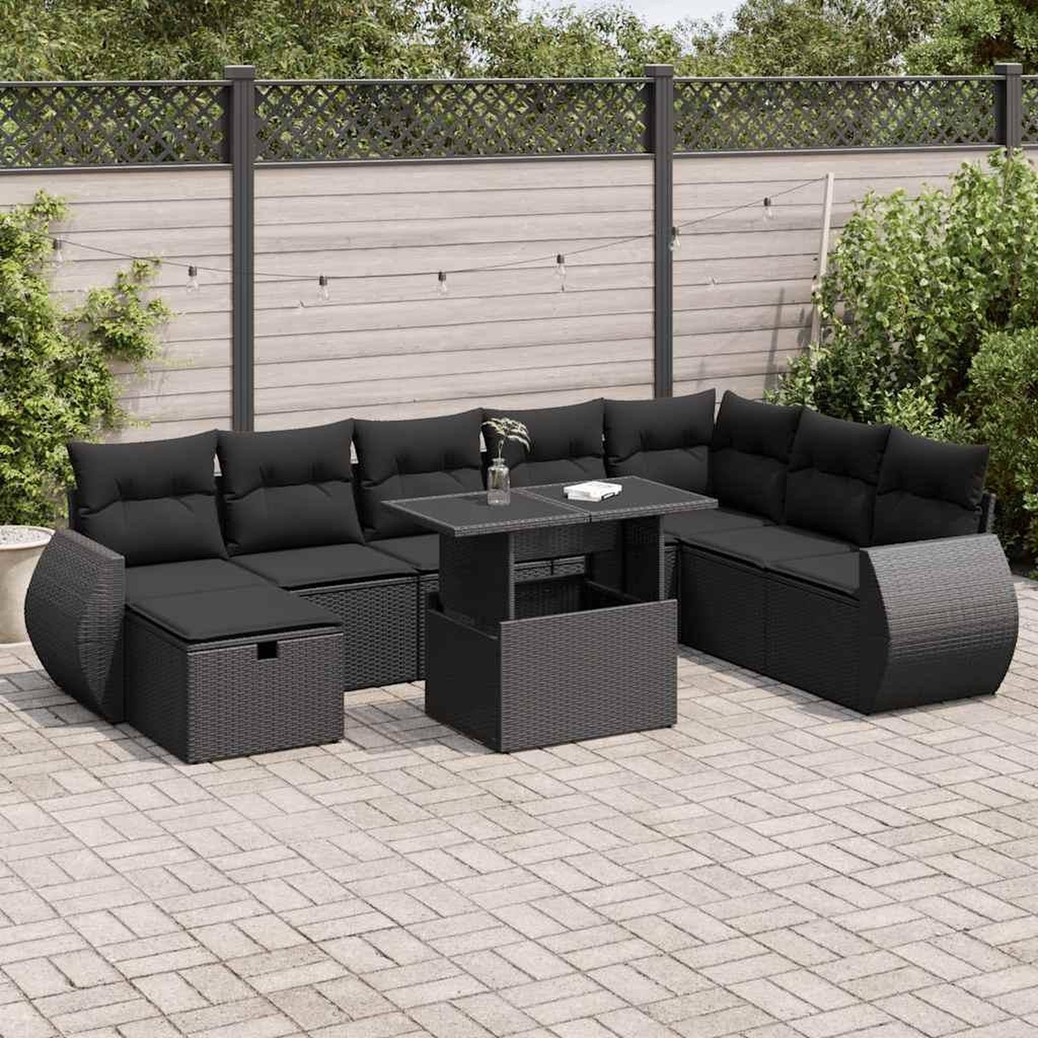 VIDAXL Salon de jardin 9 pcs avec coussins noir resine tressee