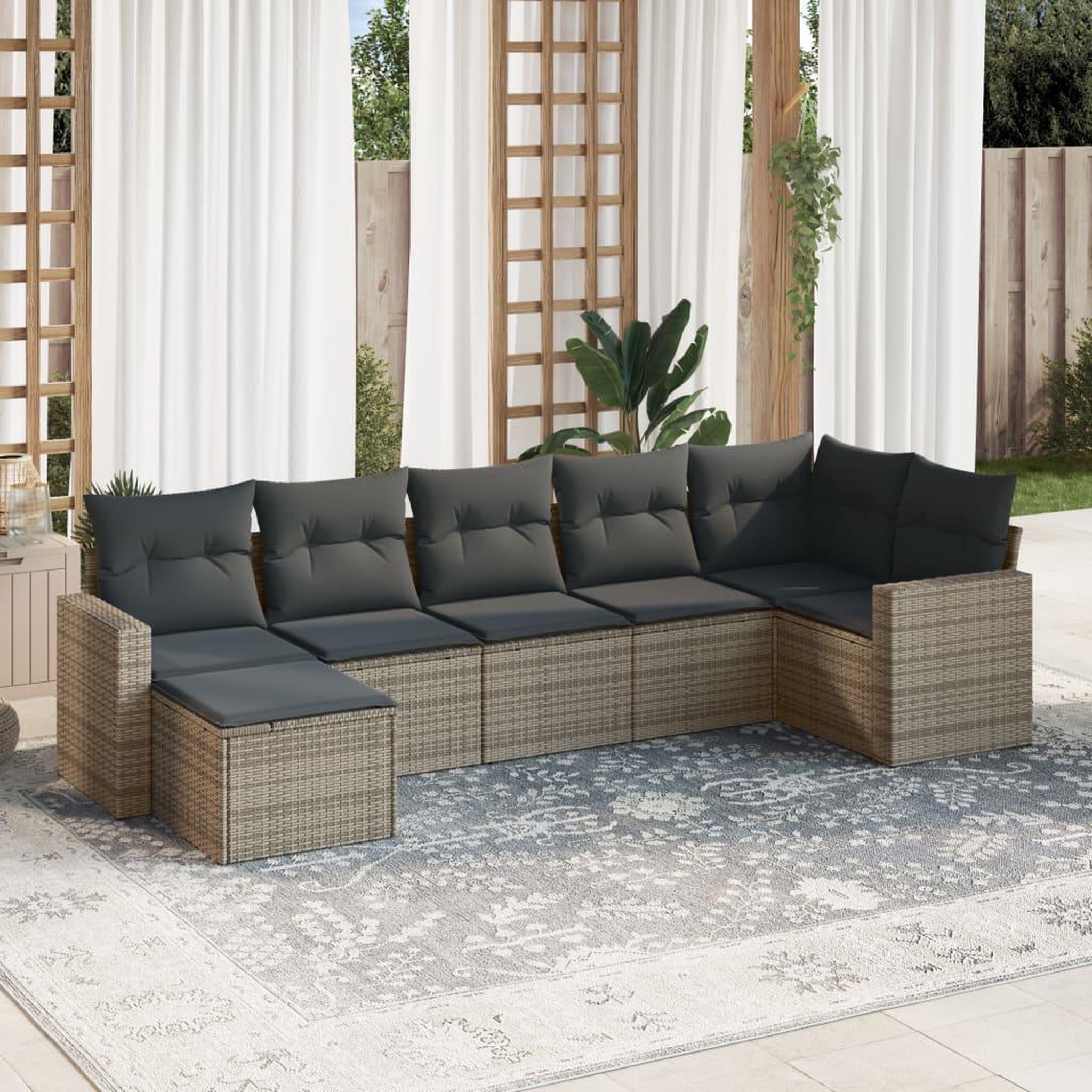 VIDAXL Salon de jardin avec coussins 7 pcs gris resine tressee