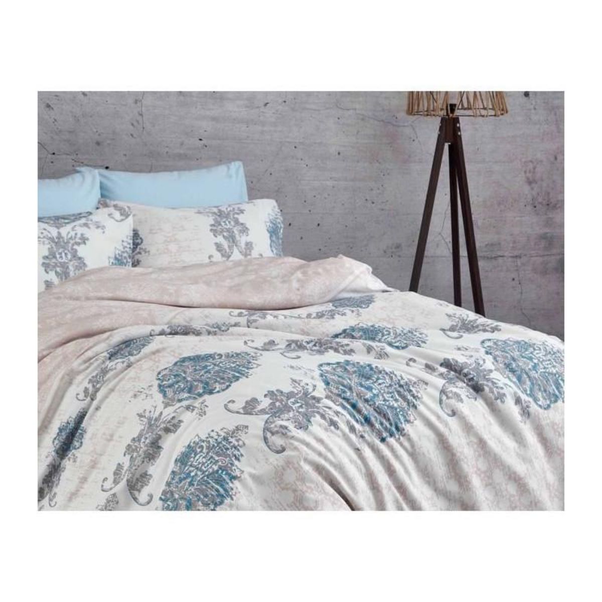GENERIQUE Parure de lit - 1 housse de couette 220 x 240 cm + 2 taies d'oreiller 60 x 60 cm - 100% coton renforcé - Bleu