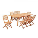 MARKET24 Ensemble repas de jardin extensible 6 a 8 personnes - table 180-240x100 cm extension papillon et 8 chaises pliantes - Eucalyptus