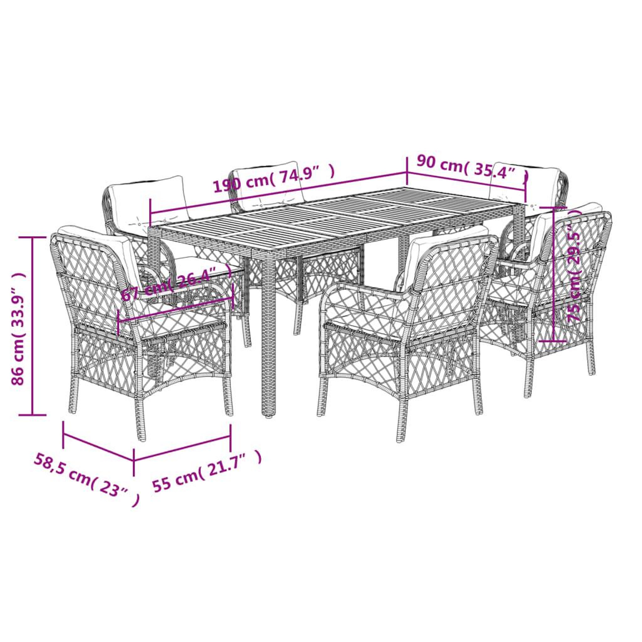 Voir la diapositive 6 : VIDAXL Ensemble a manger de jardin et coussins 7 pcs gris rotin