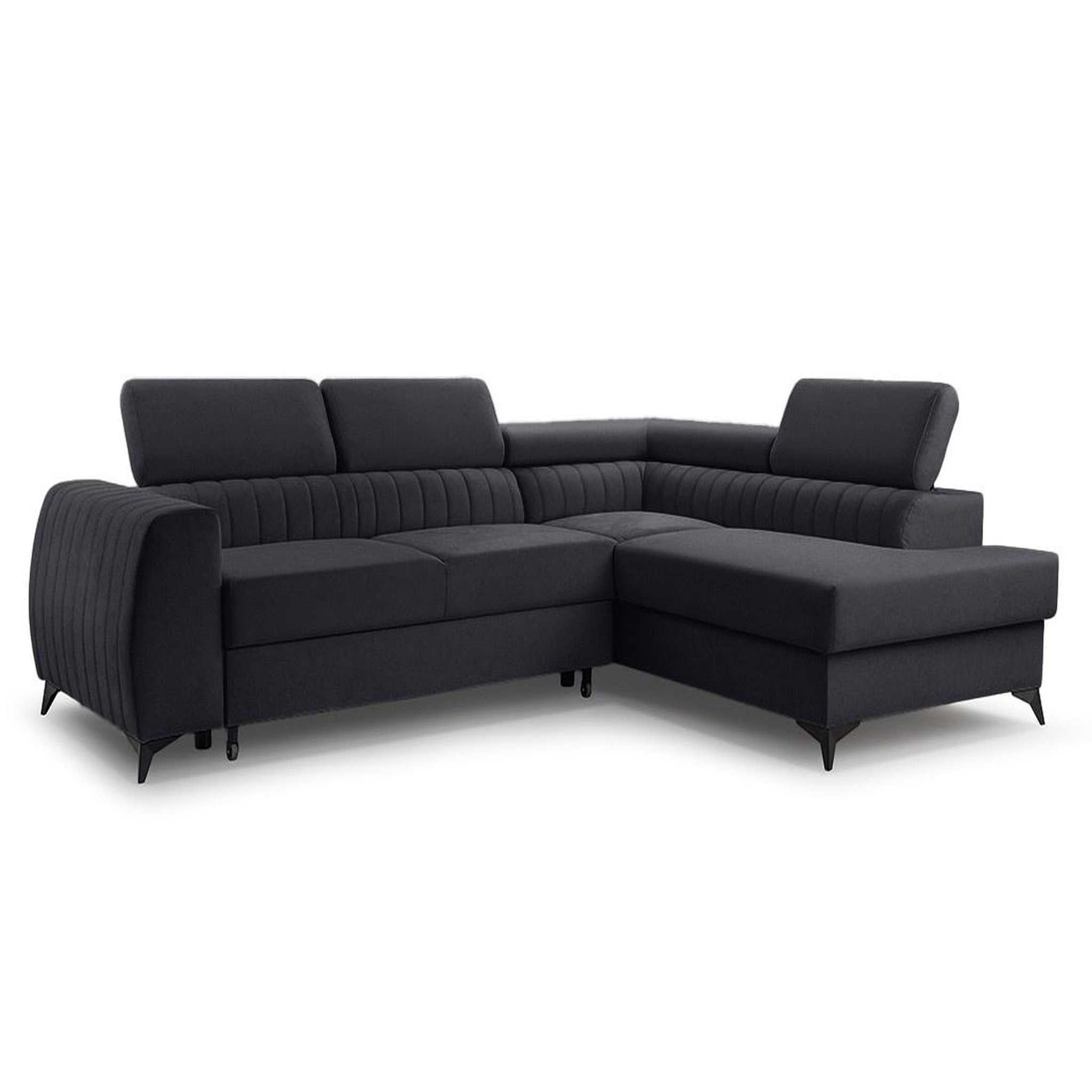 Voir la diapositive 2 : BEST MOBILIER Aneta - canapé d'angle droit 5 places - convertible avec coffre et têtières - en velours