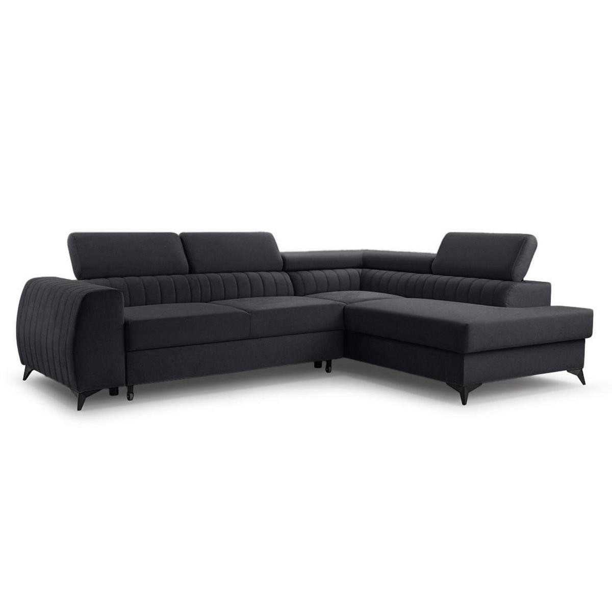 BEST MOBILIER Aneta - canapé d'angle droit 5 places - convertible avec coffre et têtières - en velours