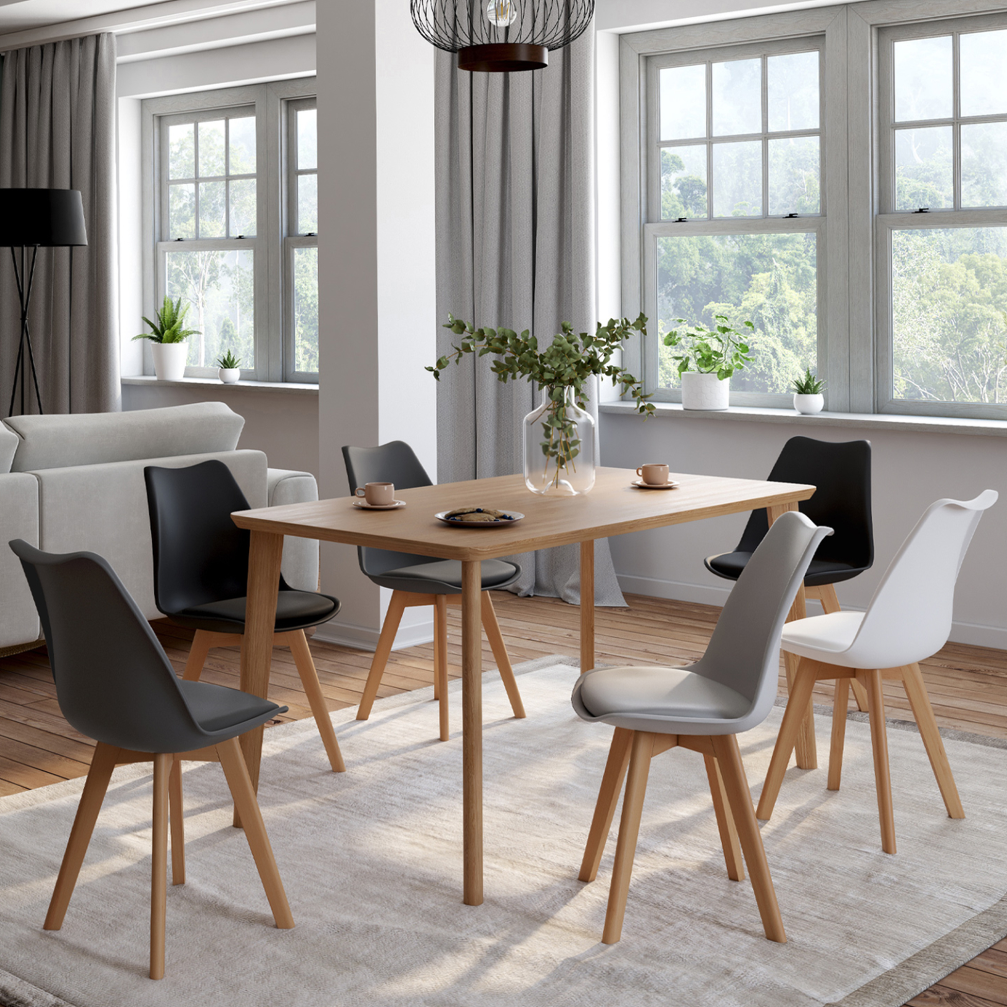 Voir la diapositive 2 : ID MARKET Lot de 6 chaises scandinaves sara mix color gris clair, blanc, gris foncé x2, noir x2