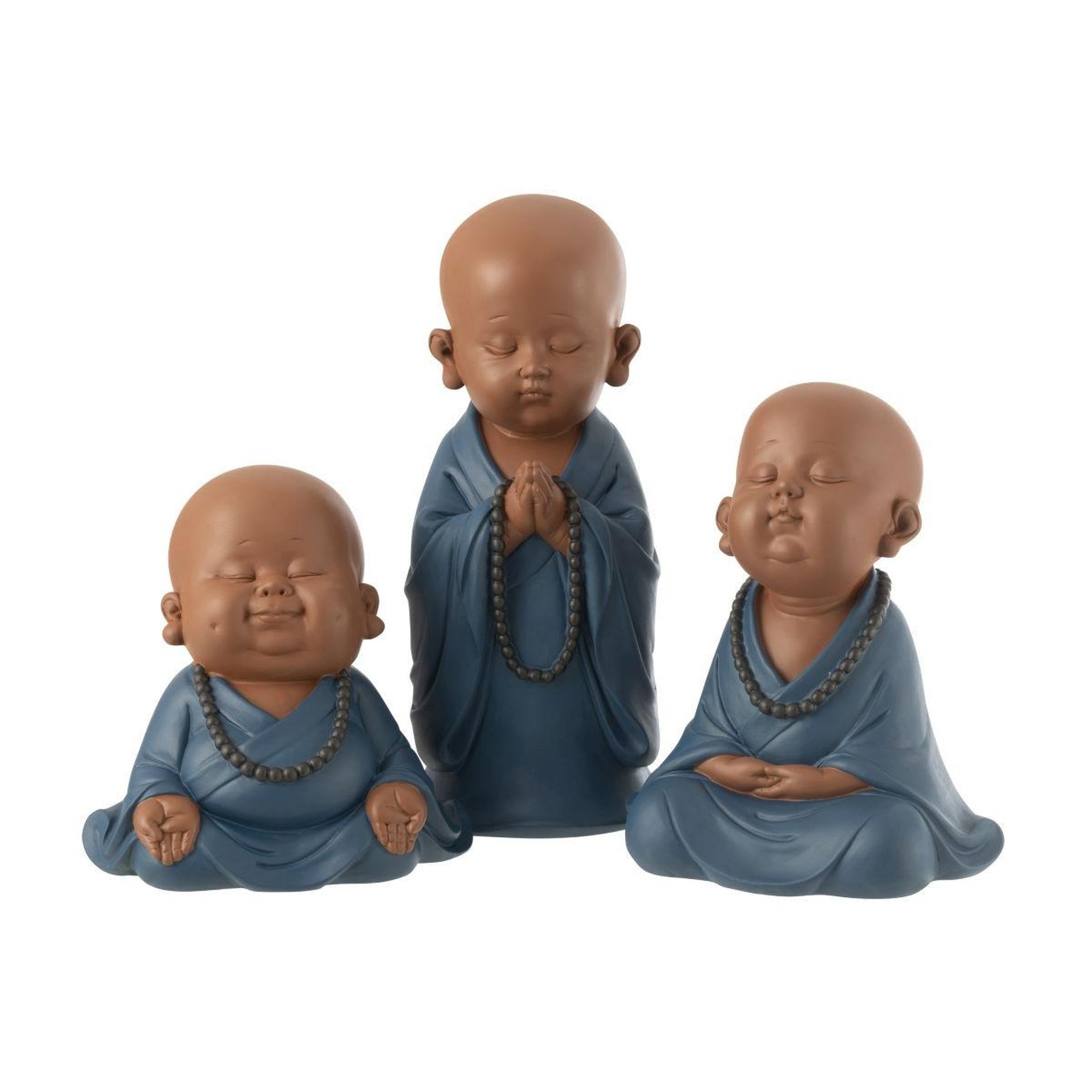Voir la diapositive 4 : J-LINE Statuette moine zen  grady  23cm bleu
