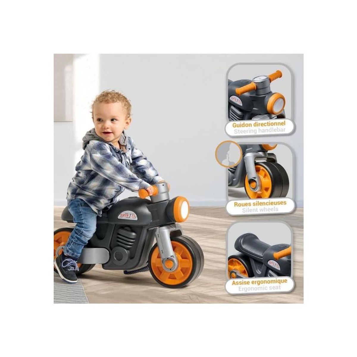 FALK Draisienne Moto Premier - FALK - Avec roues silencieuses - Gris - 75% Plastique Recyclé - 100% Fabriqué en France - Des 12 mo