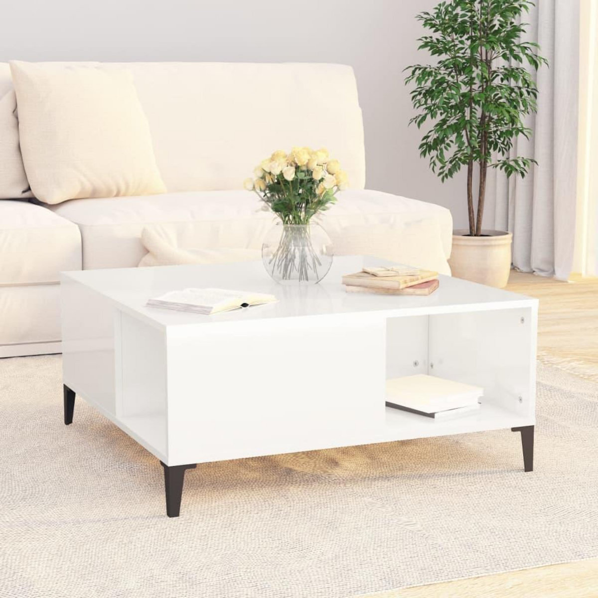 VIDAXL Table basse blanc brillant 80x80x36,5 cm bois d'ingenierie