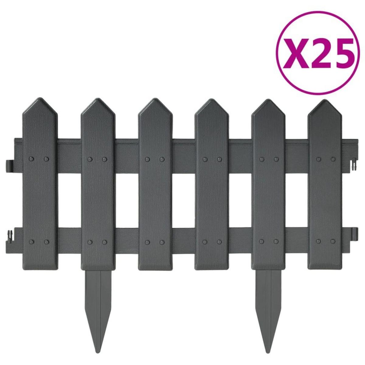 VIDAXL Bordures de pelouse 25 pcs Anthracite 10 m PP