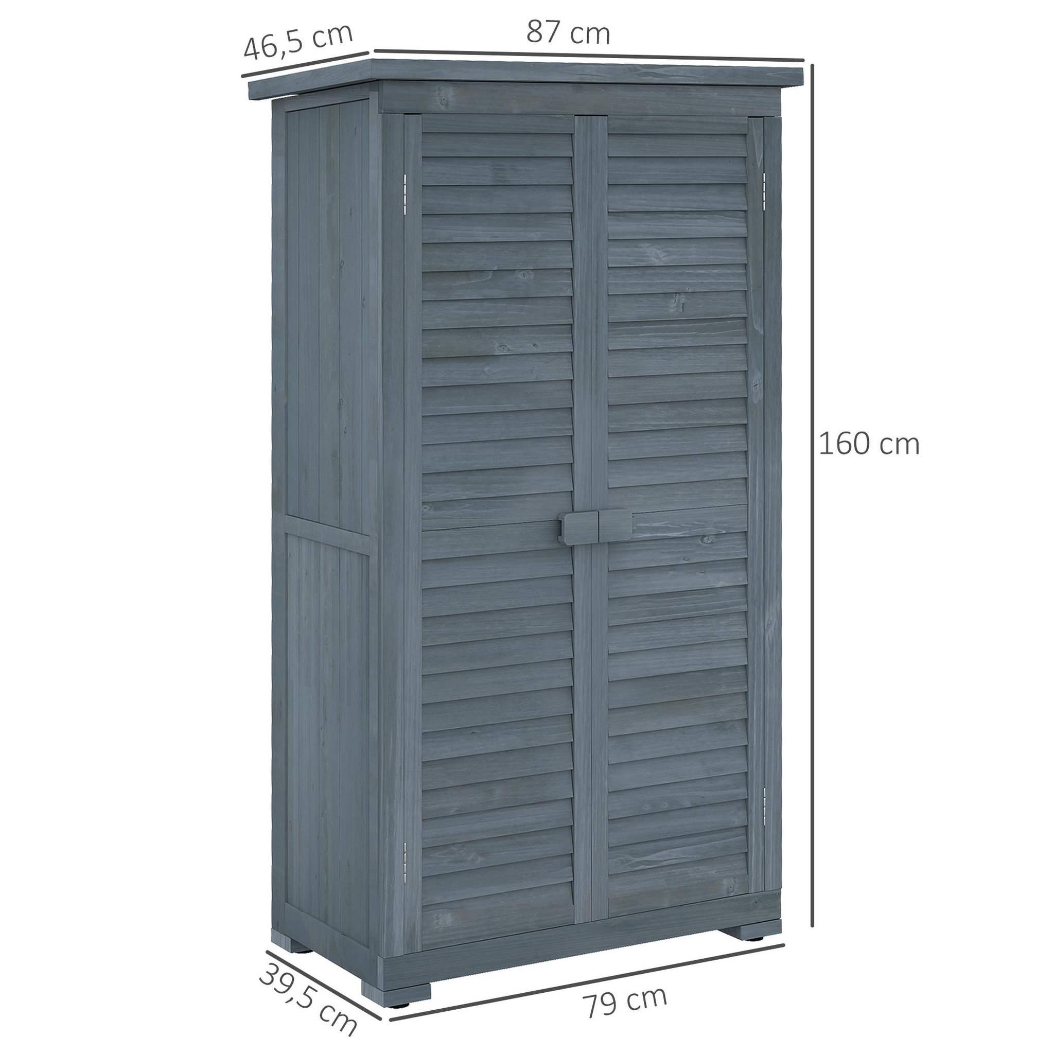 Voir la diapositive 3 : OUTSUNNY Armoire de jardin abri jardin remise pour outils sur pied 2 étagères portes persiennes toit bitumé étanche bois sapin pré-huilé gris