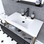 Aurlane Meuble de salle de bain 80x50cm - vasque blanche 80x50cm - 2 tiroirs noir mat + miroir