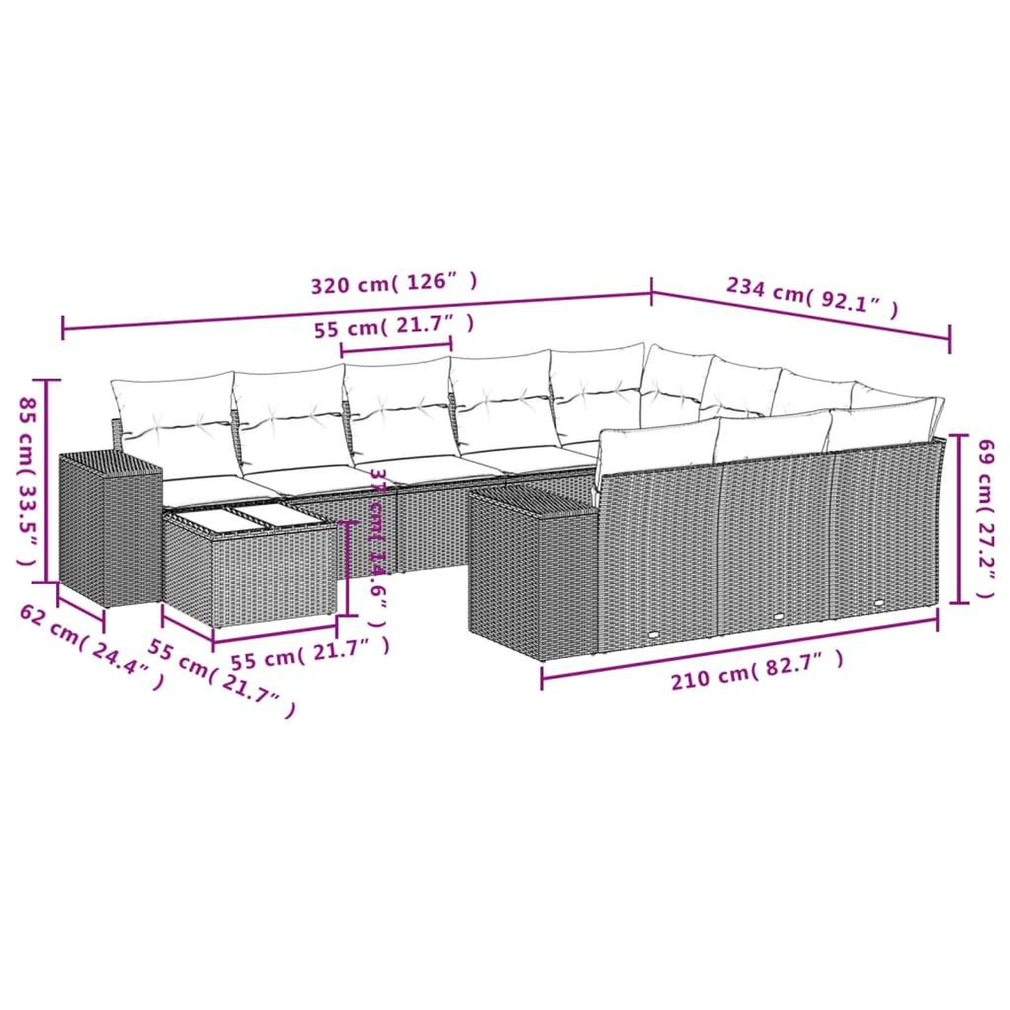 Voir la diapositive 6 : VIDAXL Salon de jardin 11 pcs avec coussins noir resine tressee