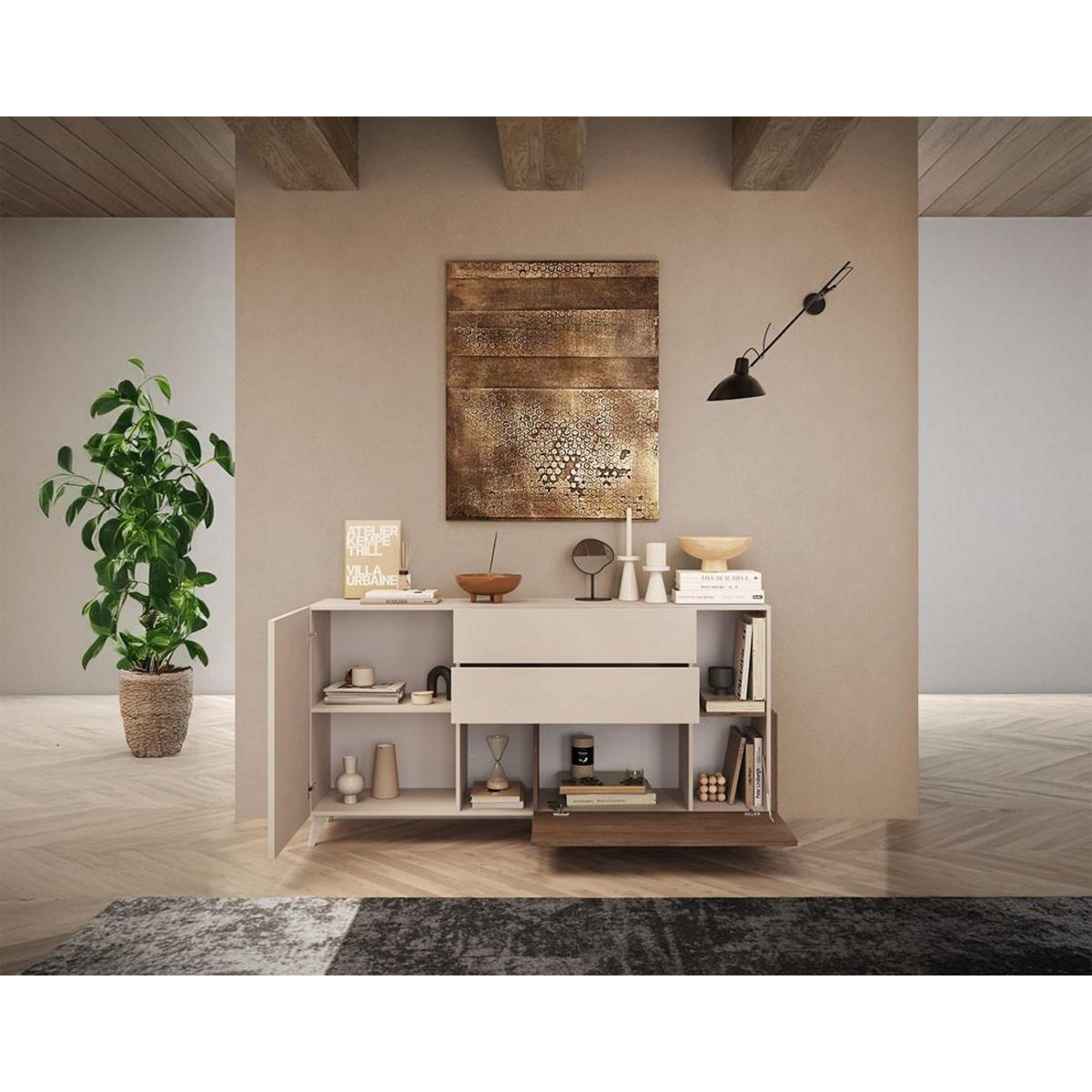 BEST MOBILIER Estelle - buffet bas - 2 portes et 2 tiroirs - 181 cm