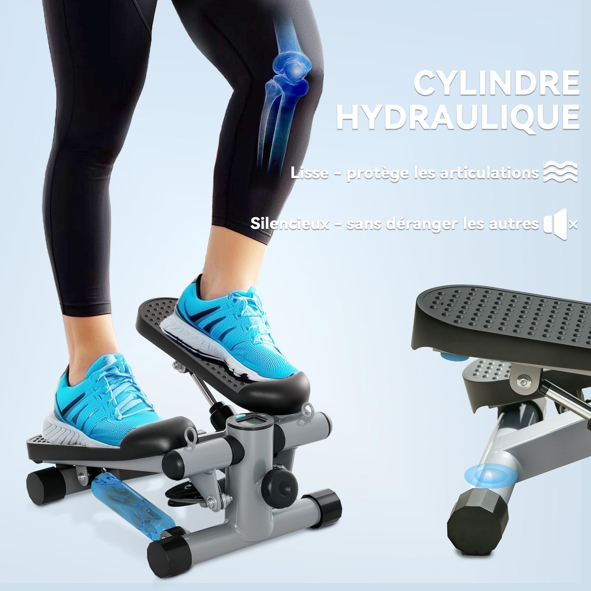 Voir la diapositive 5 : HOMCOM Mini stepper fitness réglable 2 bandes de résistance incluses écran lcd multifonction gris