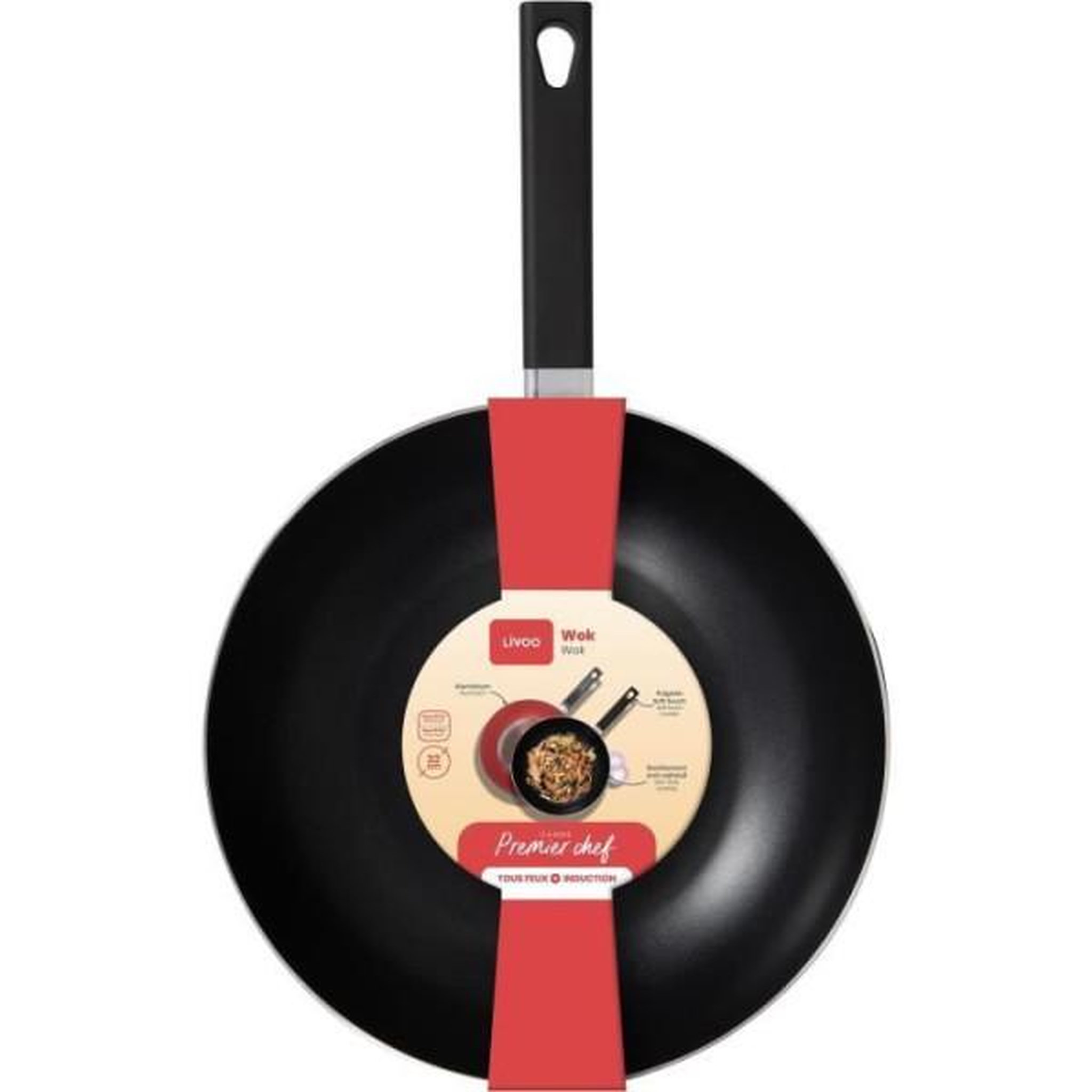 Voir la diapositive 4 : LIVOO Poêle wok aluminium 32cm rouge - MEP156R