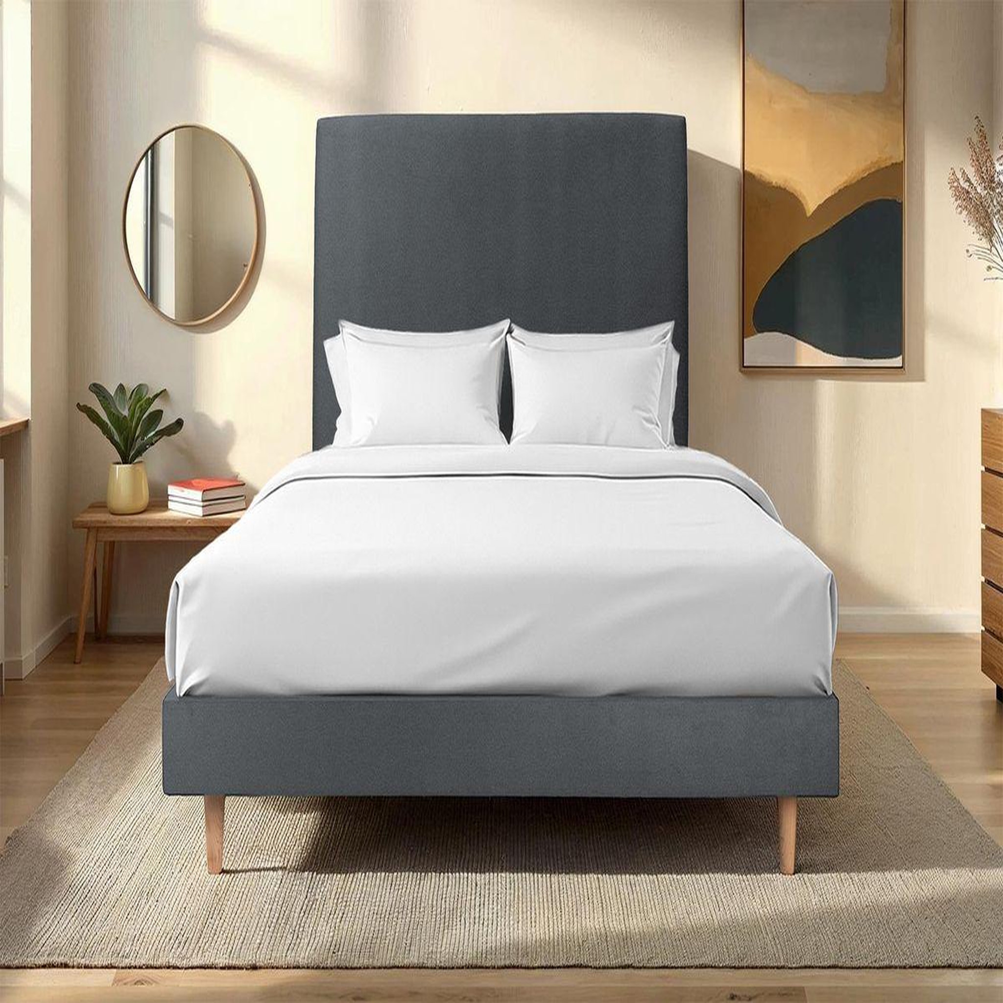 Voir la diapositive 2 : Sommeil de Plomb Lit avec tête de lit tapissier velours et sommier kit - Hauteur totale : 29cm