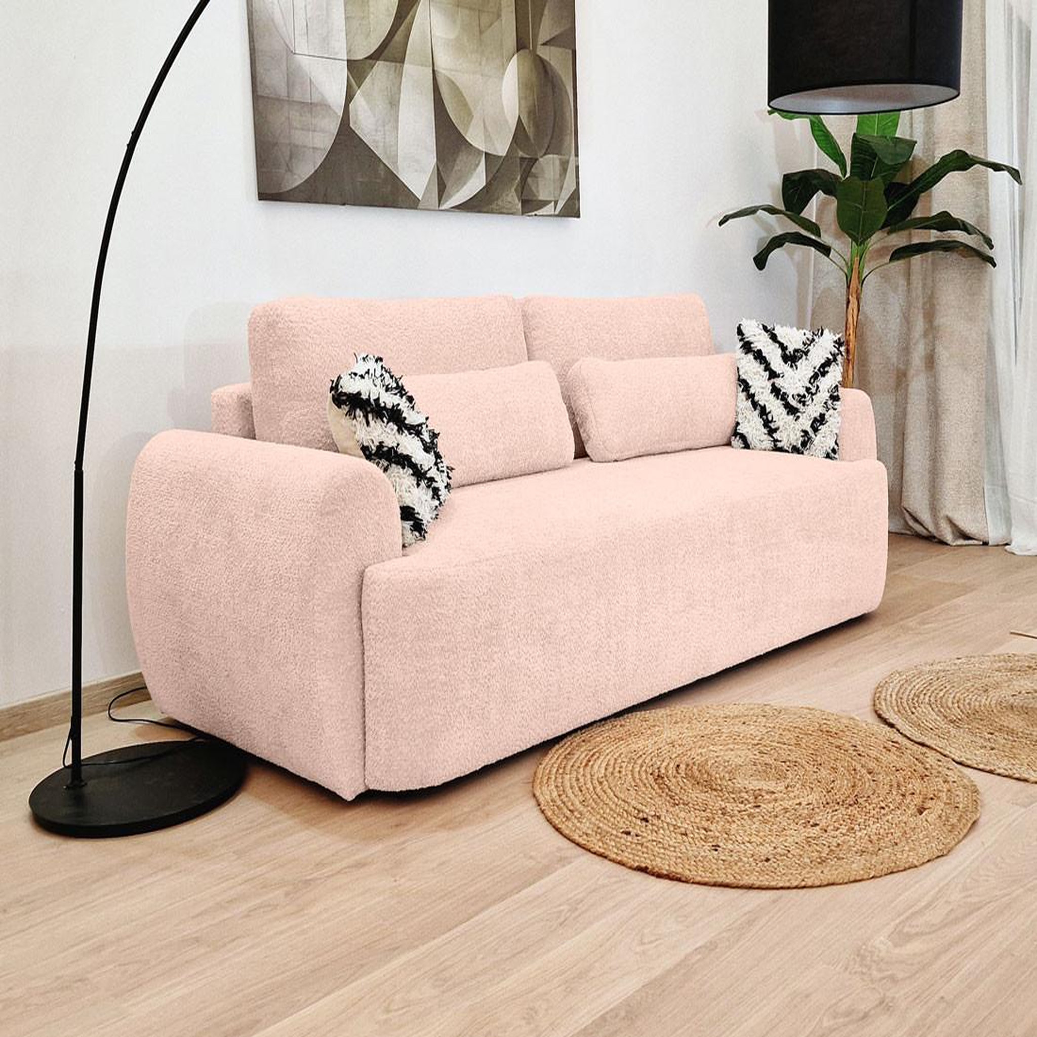 Voir la diapositive 5 : BEST MOBILIER Mahina - canapé droit 3 places - convertible avec coffre - en tissu bouclette