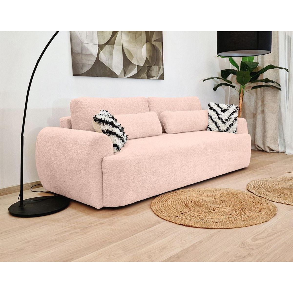 BEST MOBILIER Mahina - canapé droit 3 places - convertible avec coffre - en tissu bouclette