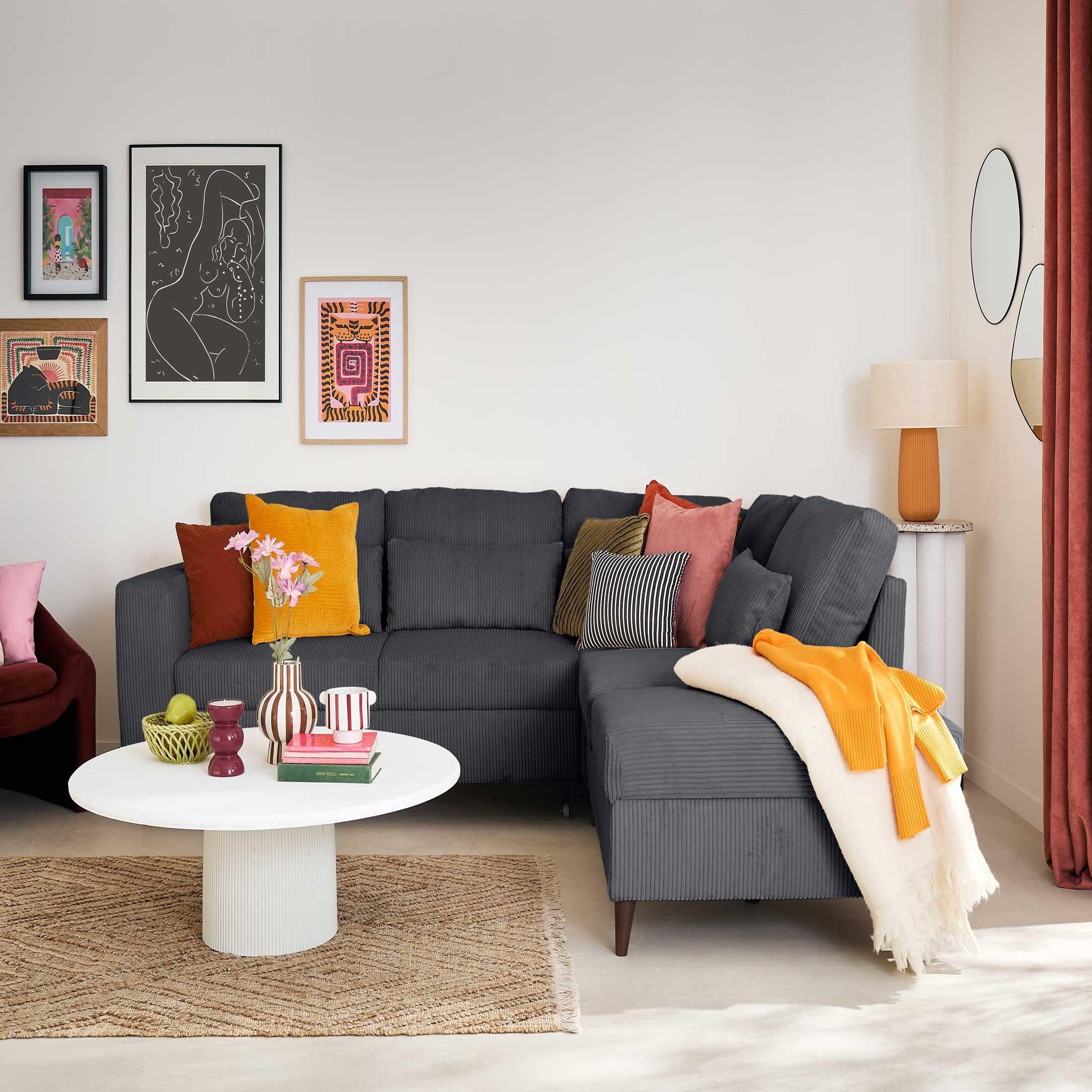 Voir la diapositive 6 : BEST MOBILIER Aubepine - canapé d'angle réversible 5 places - convertible avec coffre - en velours côtelé