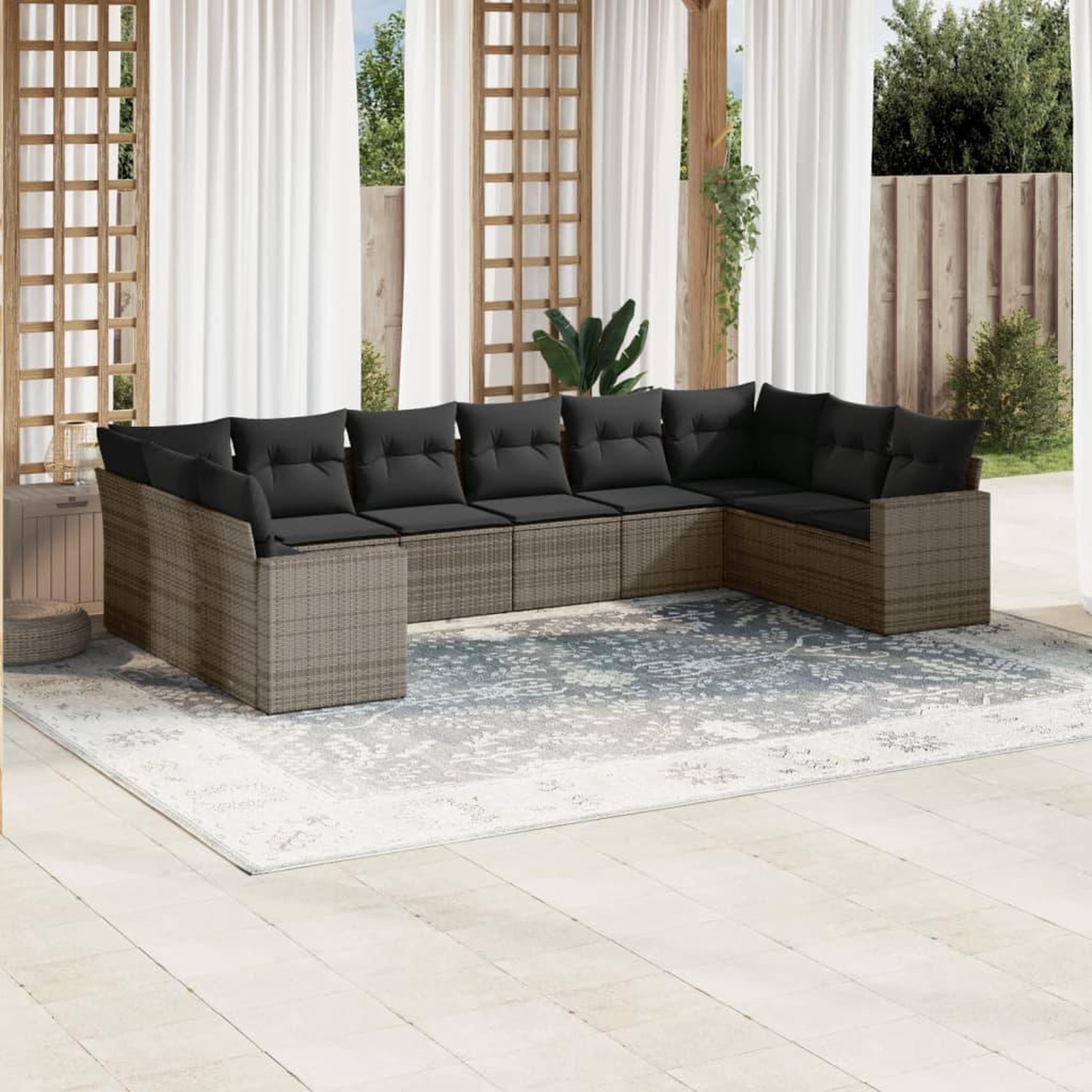 VIDAXL Salon de jardin avec coussins 10 pcs gris resine tressee