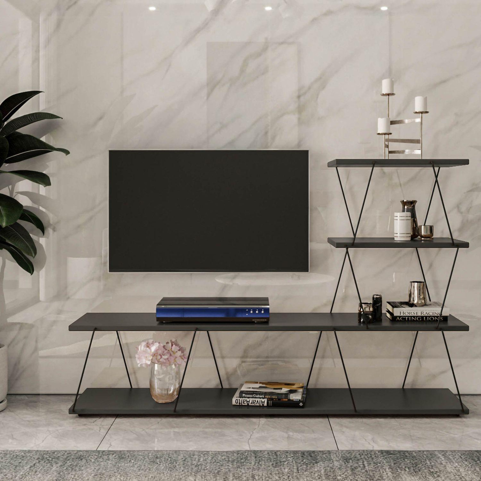 Voir la diapositive 2 : TOILINUX Meuble TV suspendu en bois et métal VICTOR