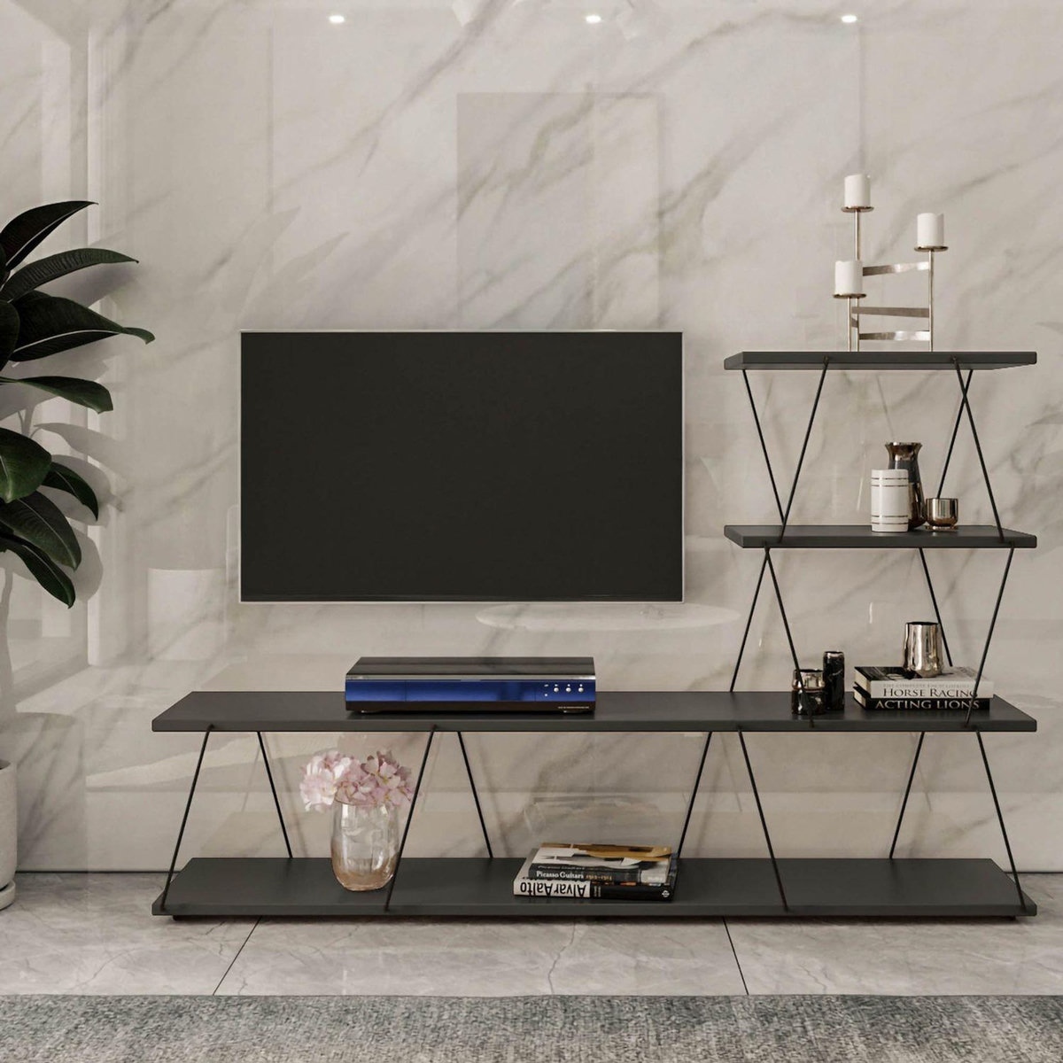 TOILINUX Meuble TV suspendu en bois et métal VICTOR