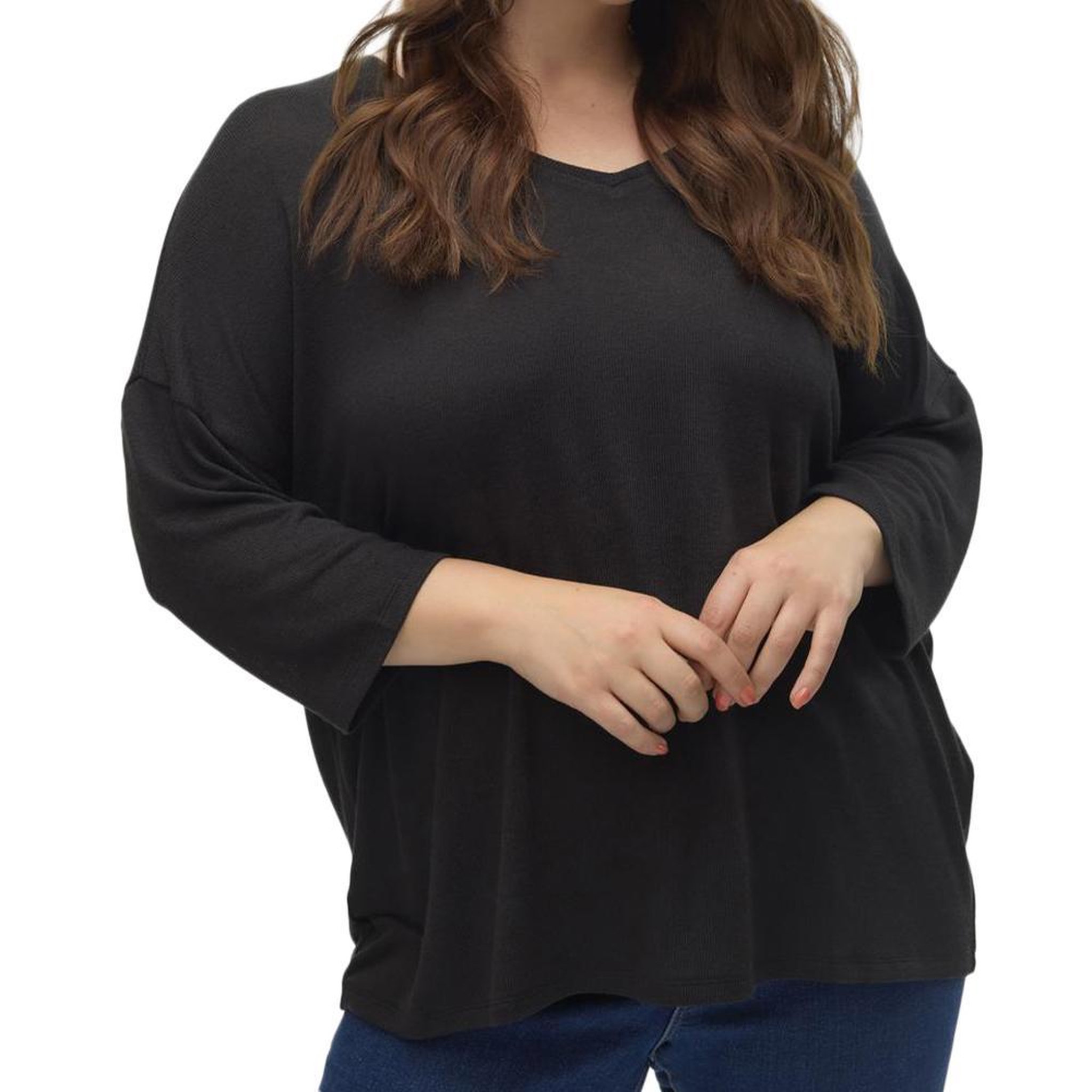Vero Moda Pull Noir Femme Vero Moda Curve Brianna 3/4. Coloris disponibles : Noir