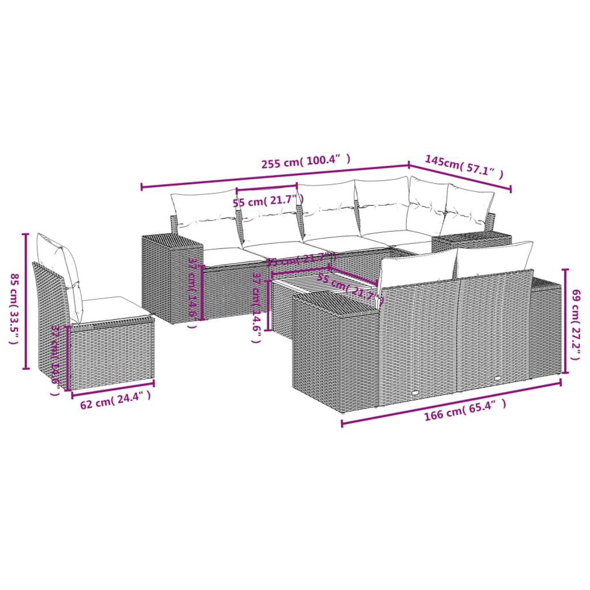 Voir la diapositive 3 : VIDAXL Salon de jardin 9 pcs avec coussins noir resine tressee