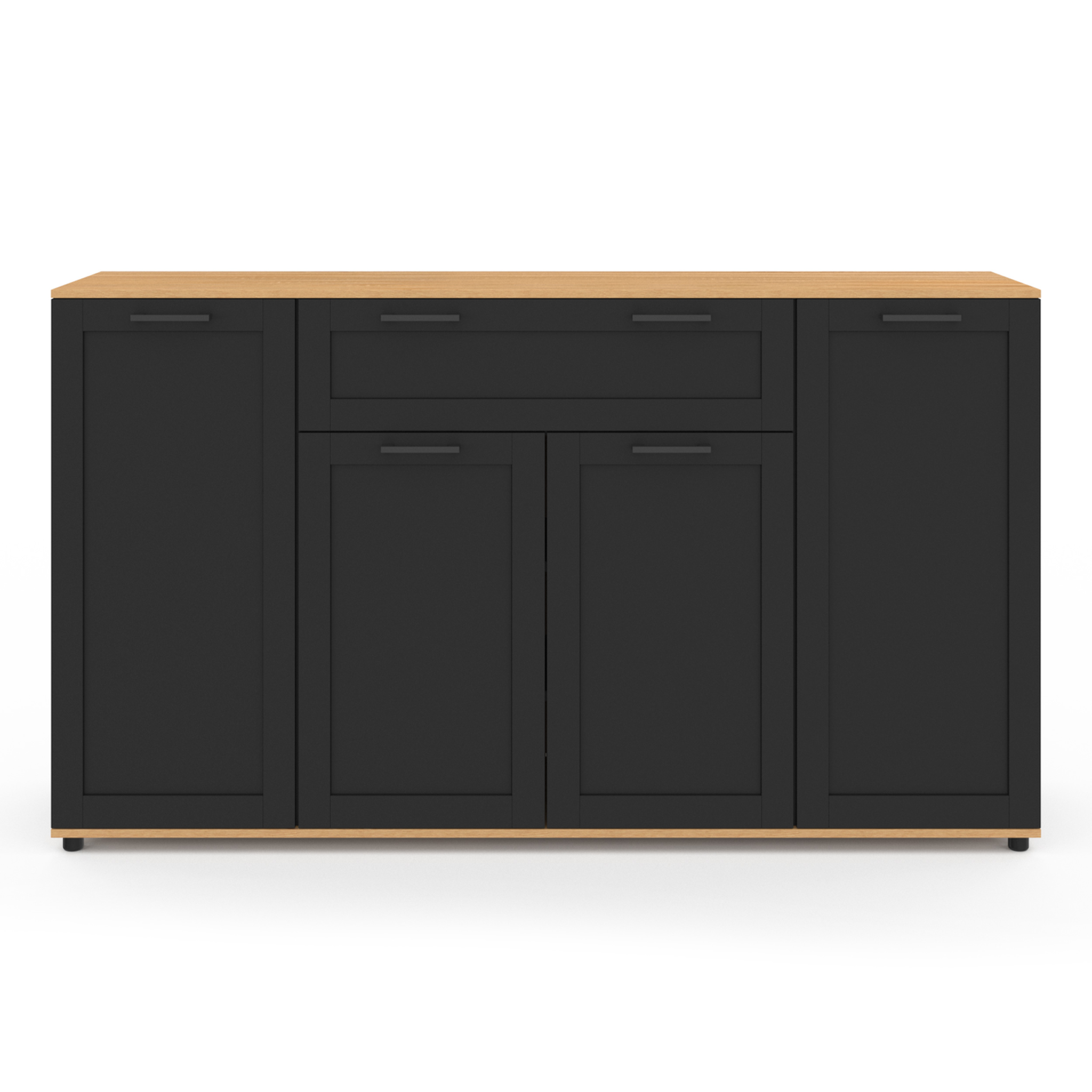 Voir la diapositive 3 : ID MARKET Buffet 140 cm vito 4 portes et 1 tiroir noir et bois