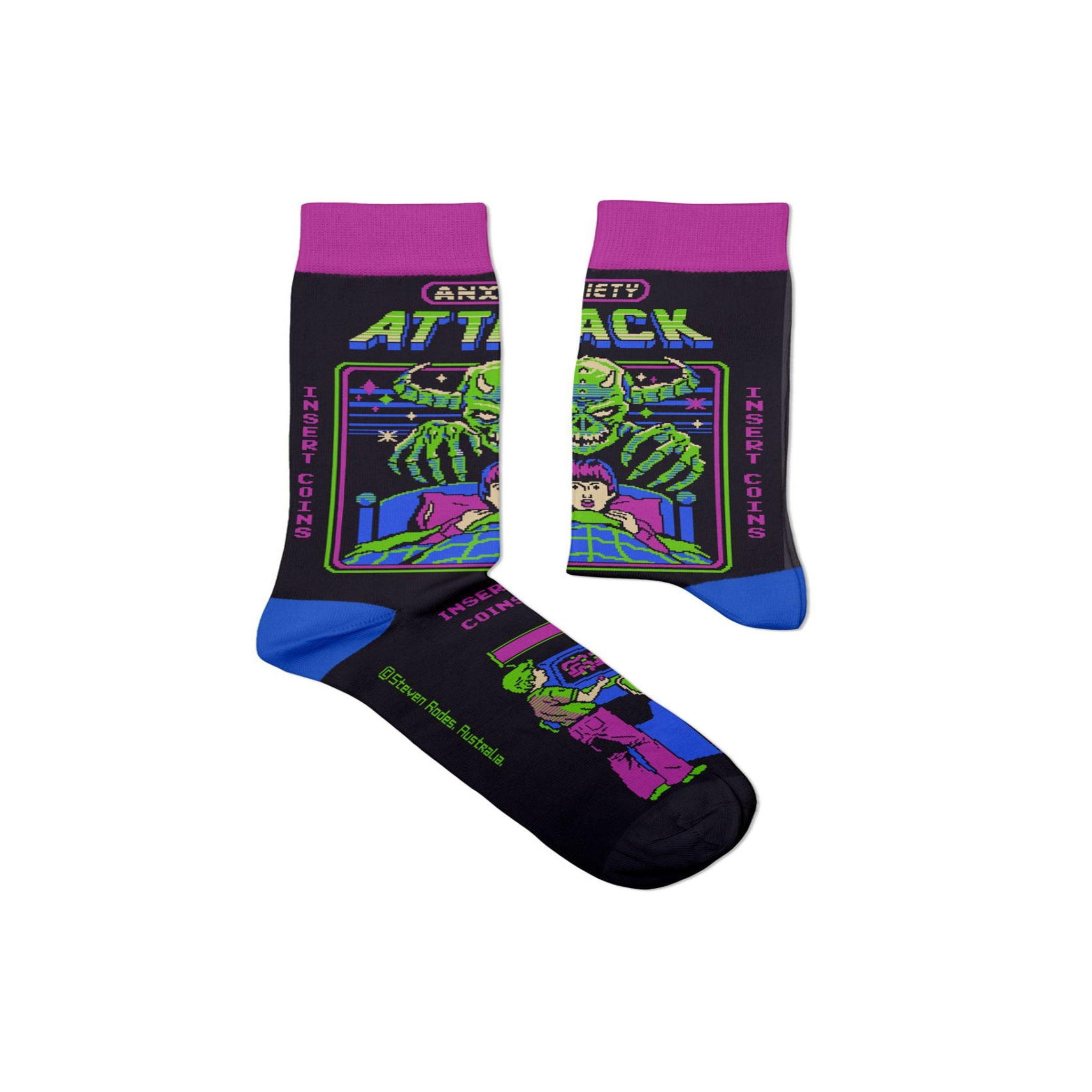 SOCK AFFAIRS Chaussettes anxiety attack, steven rhodes. Coloris disponibles : Noir