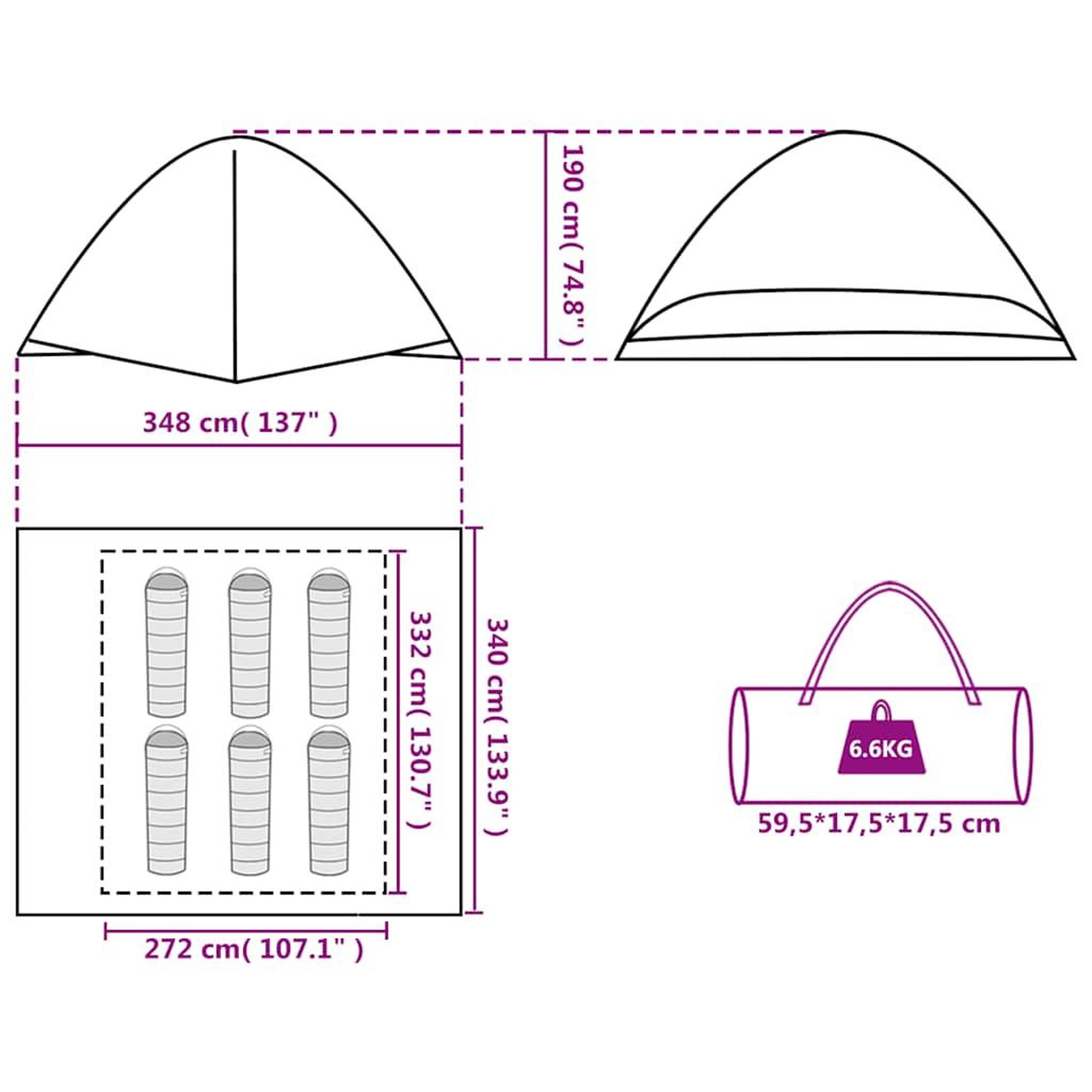Voir la diapositive 6 : VIDAXL Tente de camping a dome 6 personnes vert impermeable