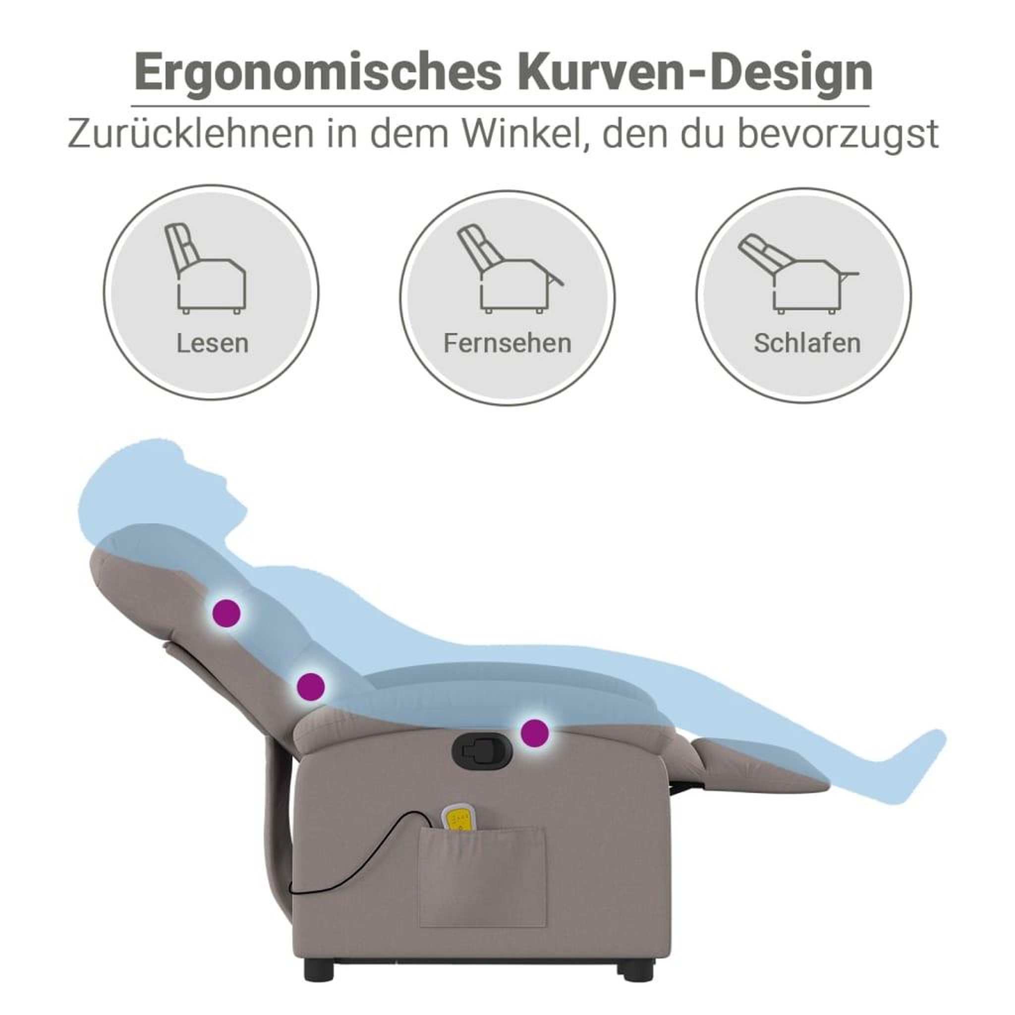 Voir la diapositive 6 : VIDAXL Fauteuil inclinable de massage Taupe Tissu