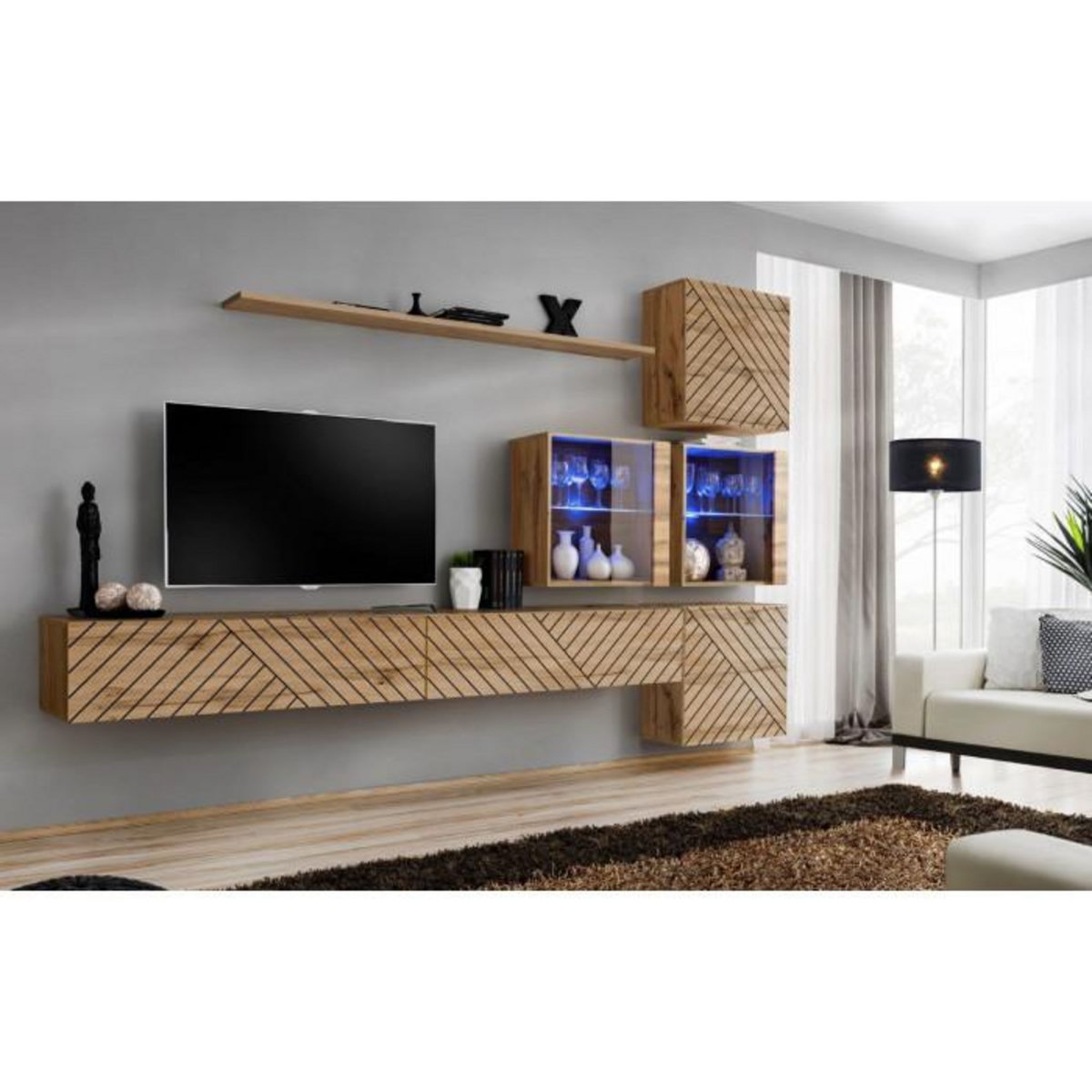 Paris Prix Ensemble Meuble TV  Switch Lamel XIX  310cm Naturel