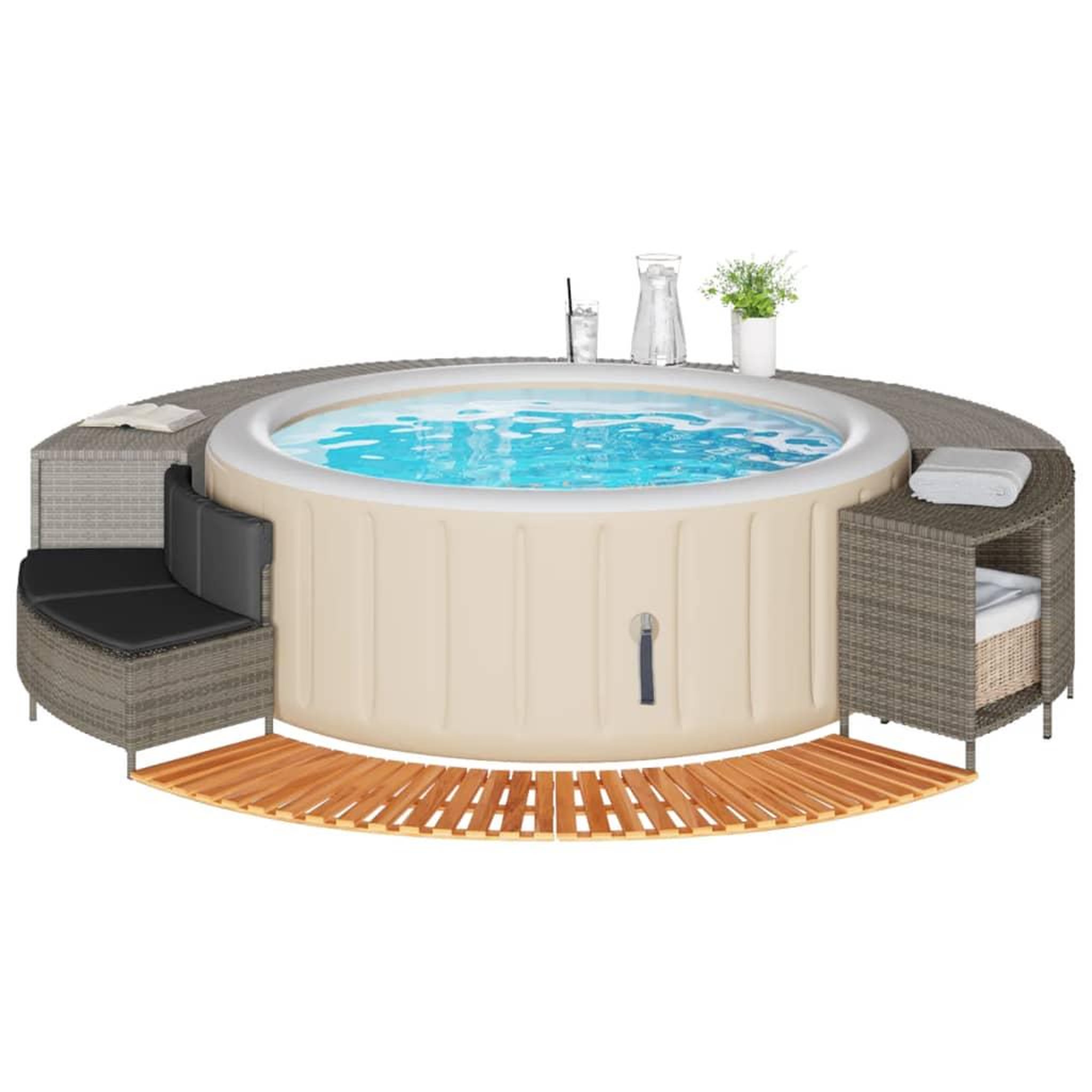 VIDAXL Cadre de bain a remous gris resine tressee bois massif d'acacia
