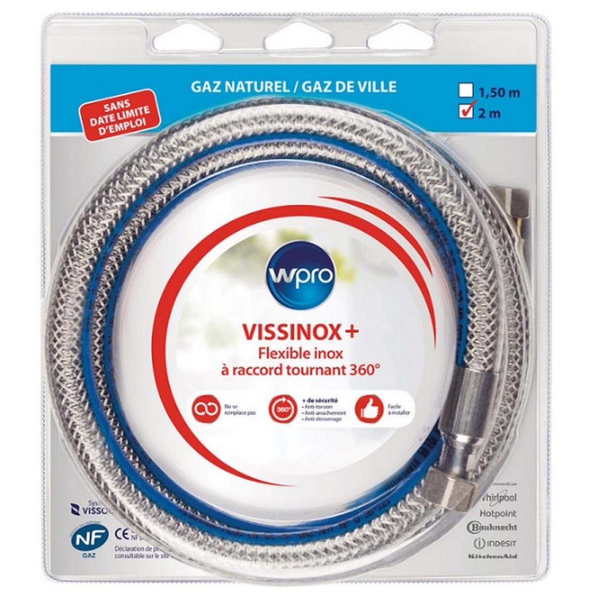 WPRO Tuyau flexible de gaz naturel inox/pvc 2m - tnv200