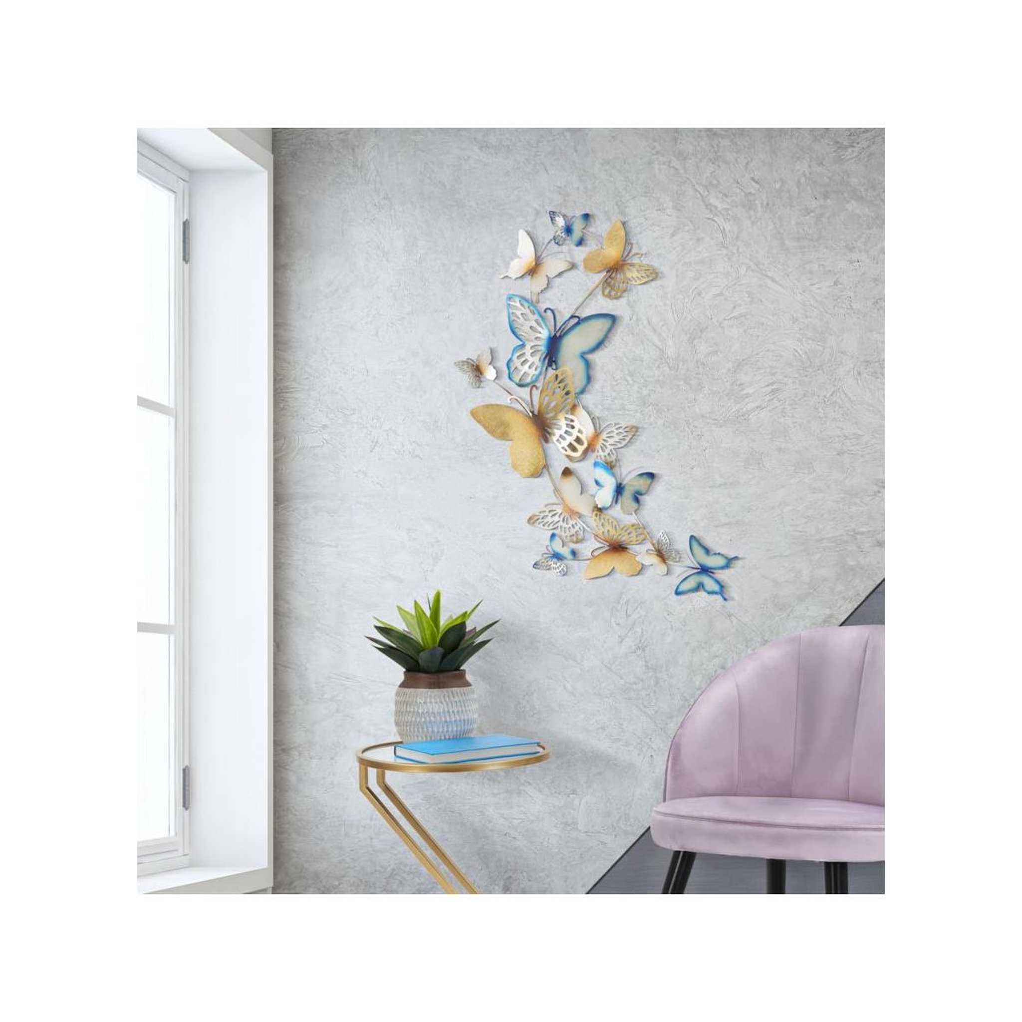 Voir la diapositive 5 : Paris Prix Décoration murale en métal  butterflies  115cm bleu & or