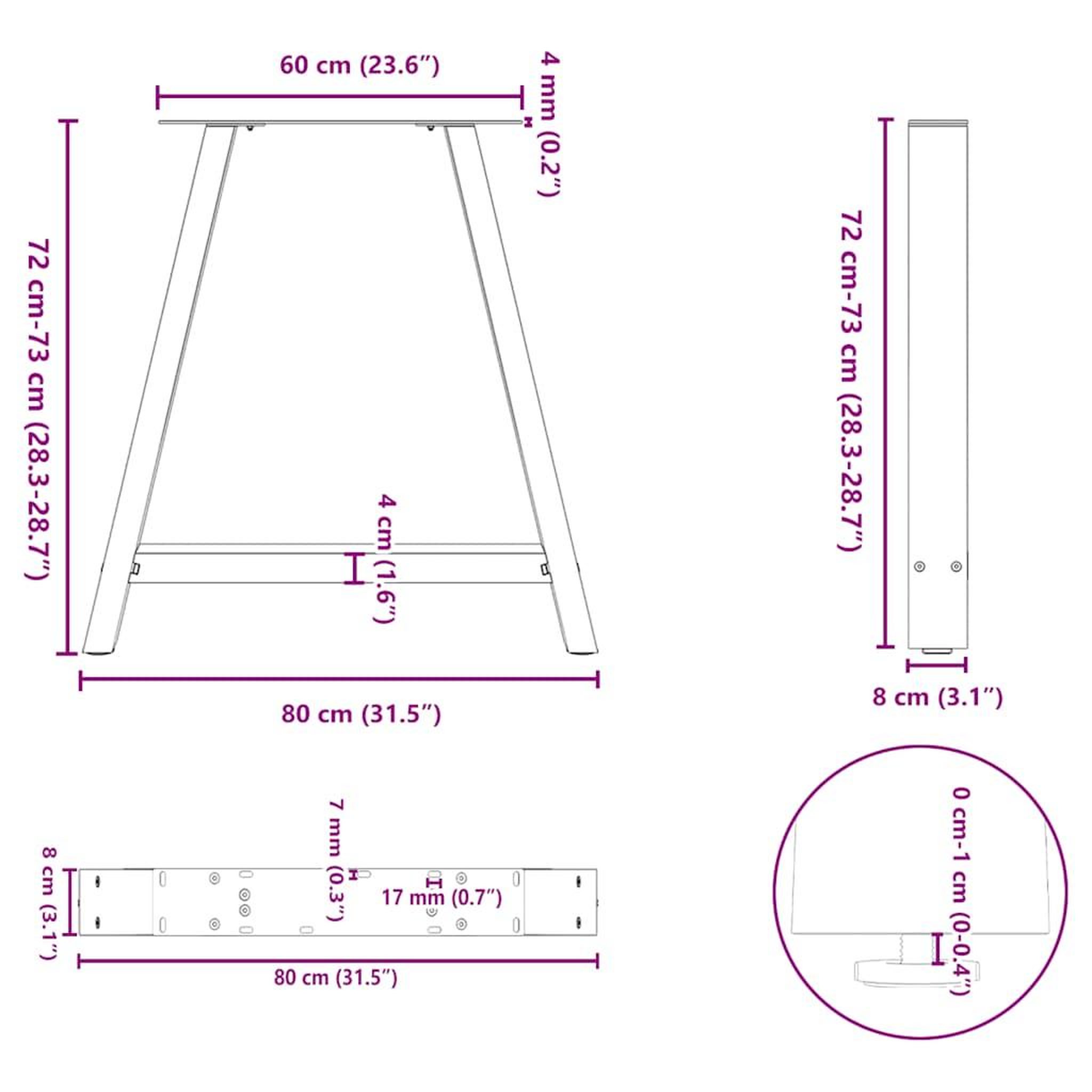 Voir la diapositive 6 : VIDAXL Pieds de table basse forme de A 2 pcs noir 80x(72-73) cm acier