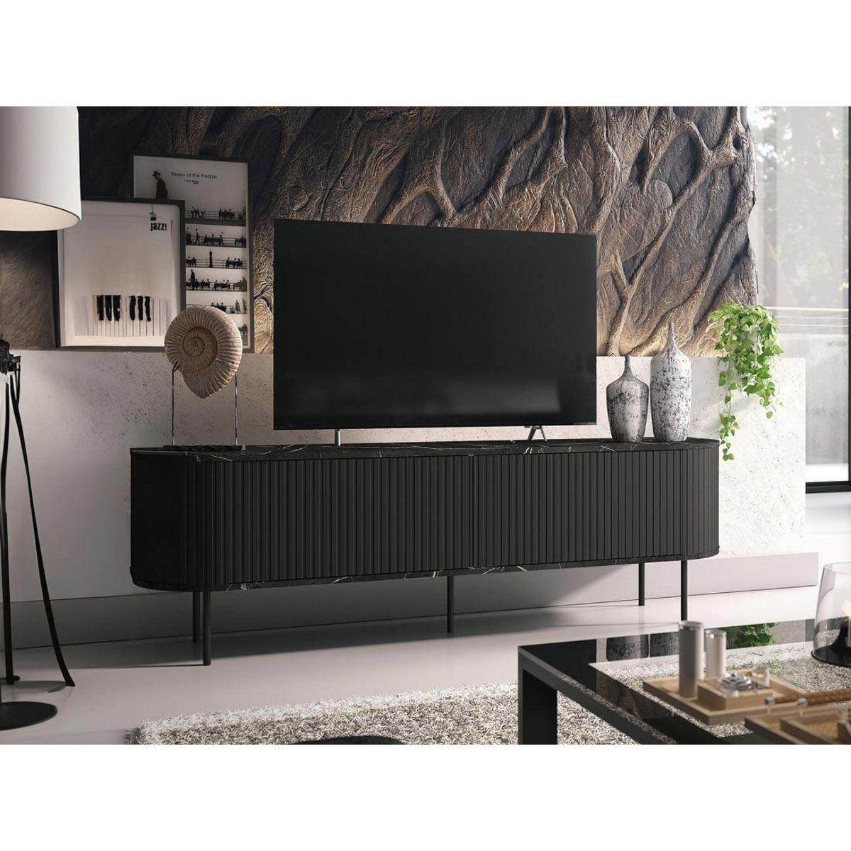 BEST MOBILIER Thio - meuble tv - noir - 180 cm