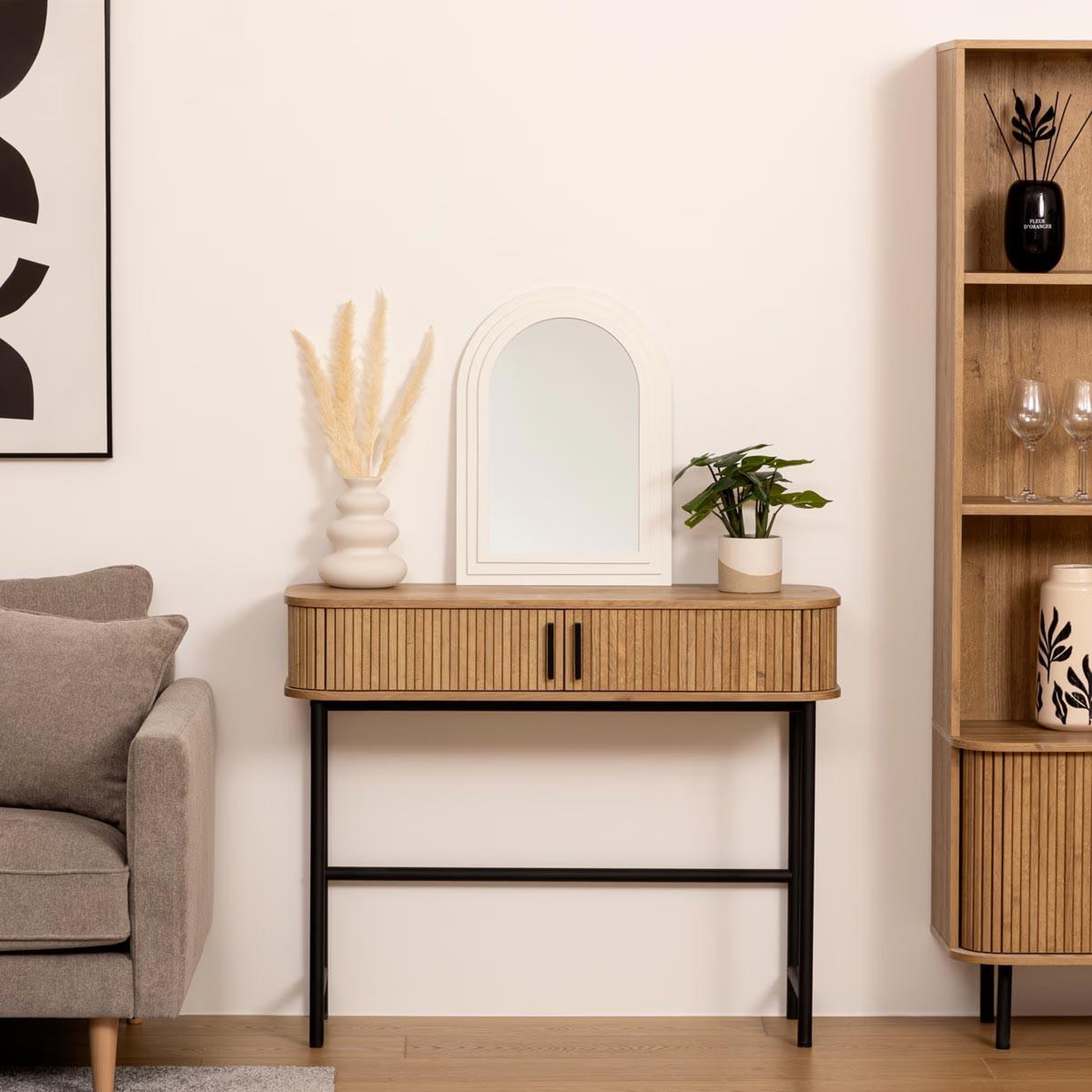 Voir la diapositive 3 : ATMOSPHERA Miroir mural en bois  emily  55cm blanc