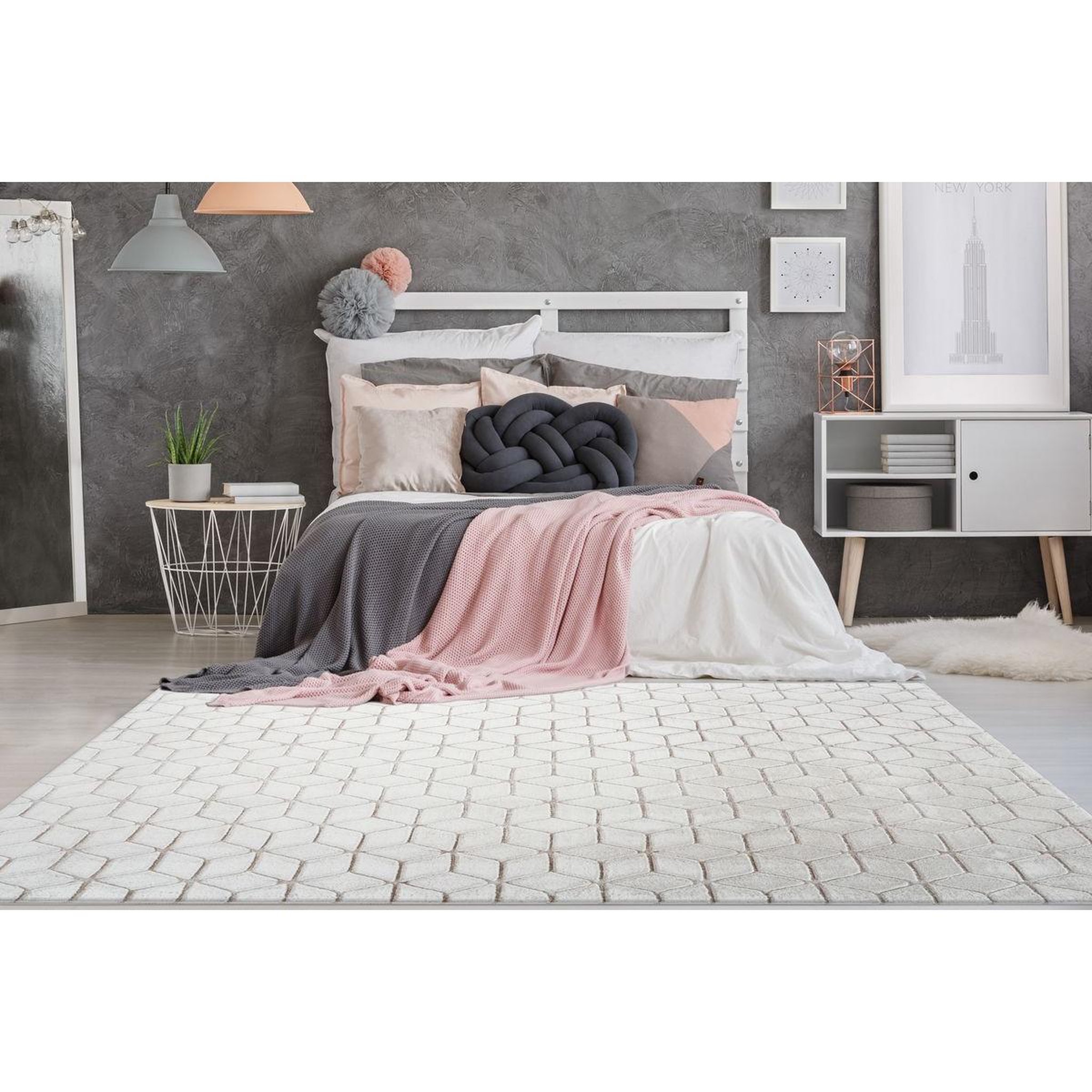 Voir la diapositive 2 : Paris Prix Tapis shaggy effet 3d  vivica  blanc & taupe
