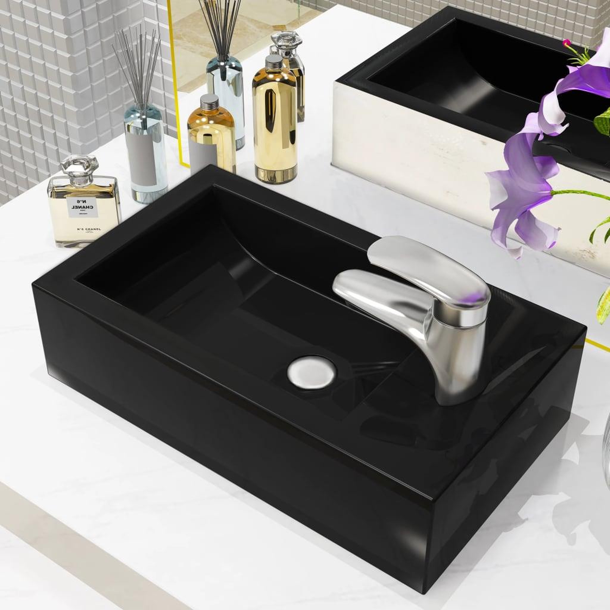Voir la diapositive 1 : VIDAXL Vasque avec trou de robinet Ceramique Noir 46 x 25,5 x 12 cm