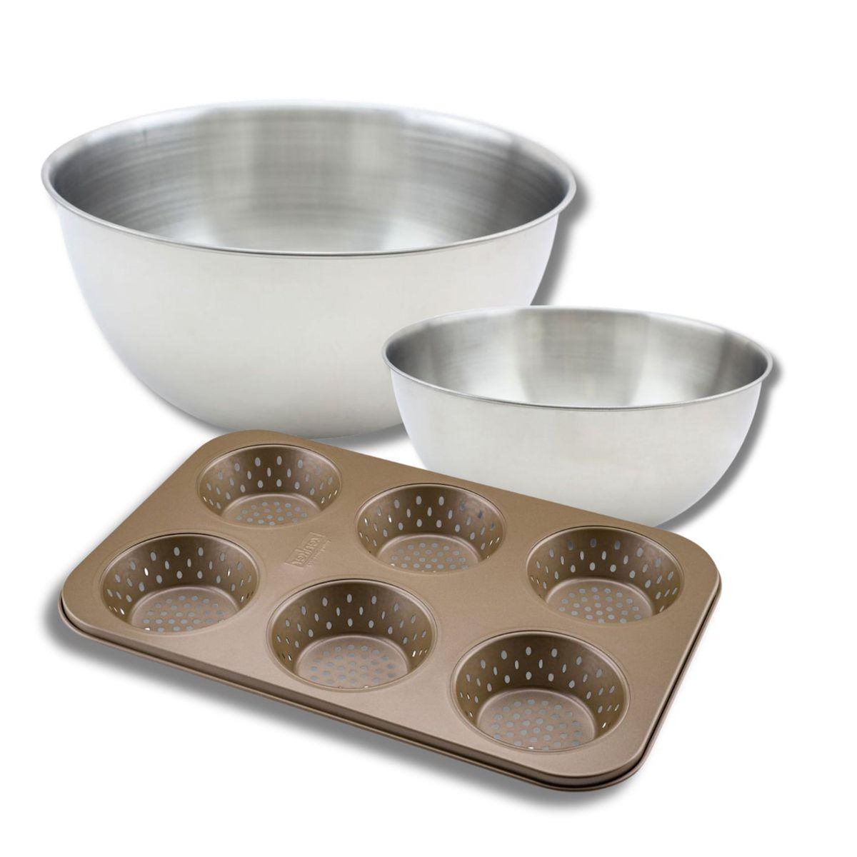 ZENKER Set de pâtisserie avec 1 Moule à pain ronds 6 empreintes, 1 spatule Zenker et 2 bols à mixer en inox Fackelmann