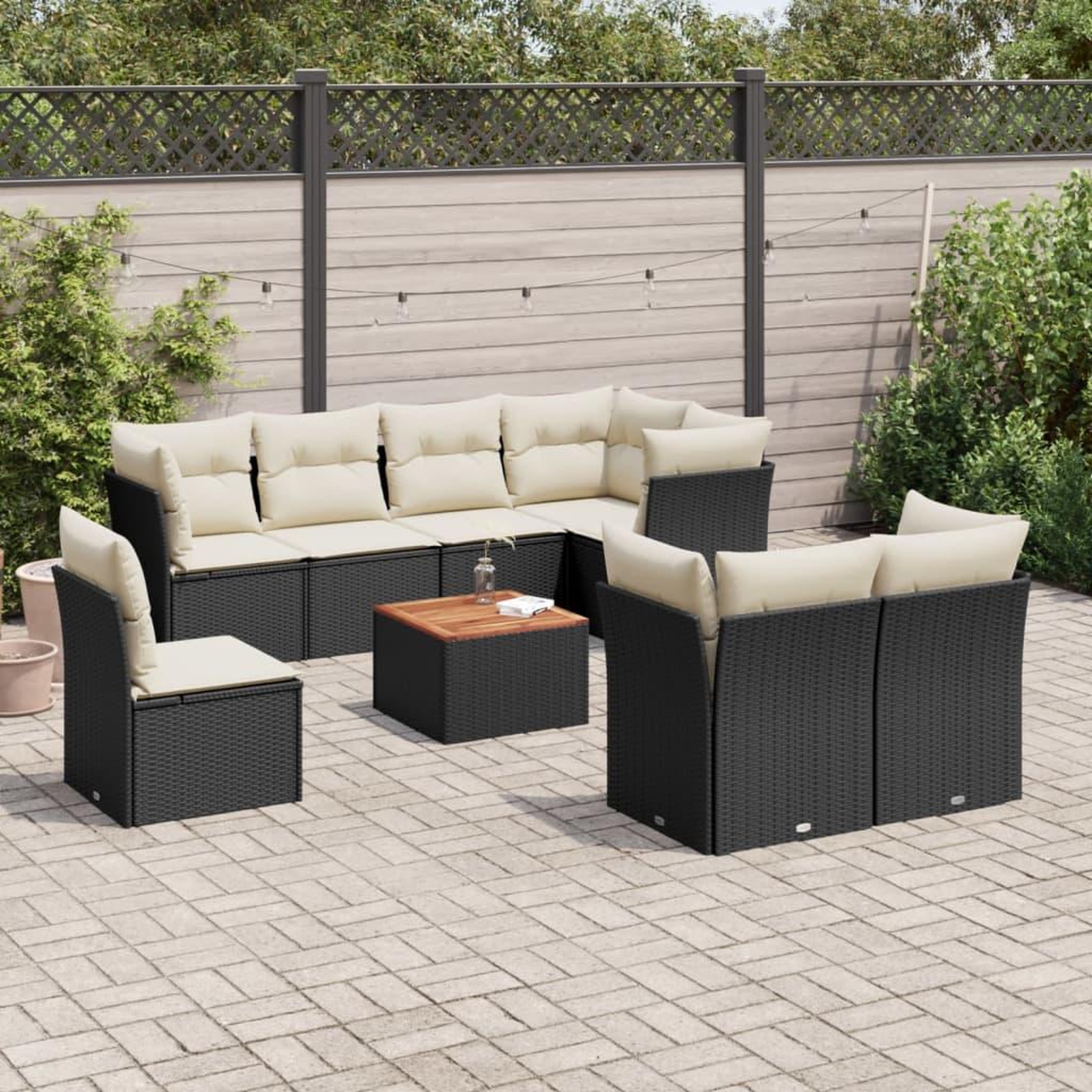 VIDAXL Salon de jardin 9 pcs avec coussins noir resine tressee