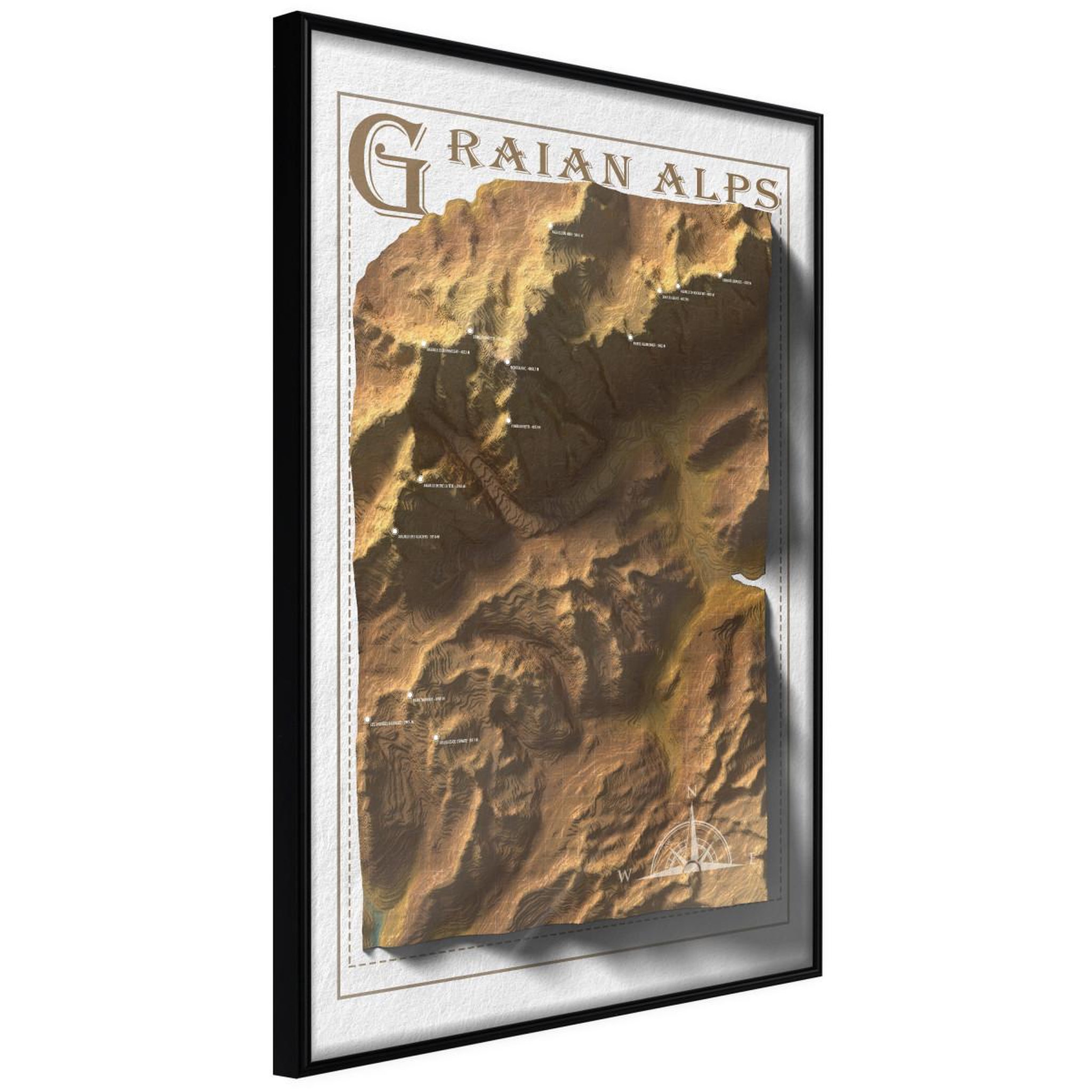 Paris Prix Affiche murale encadrée  raised relief map graian alps. Coloris disponibles : Jaune, Noir
